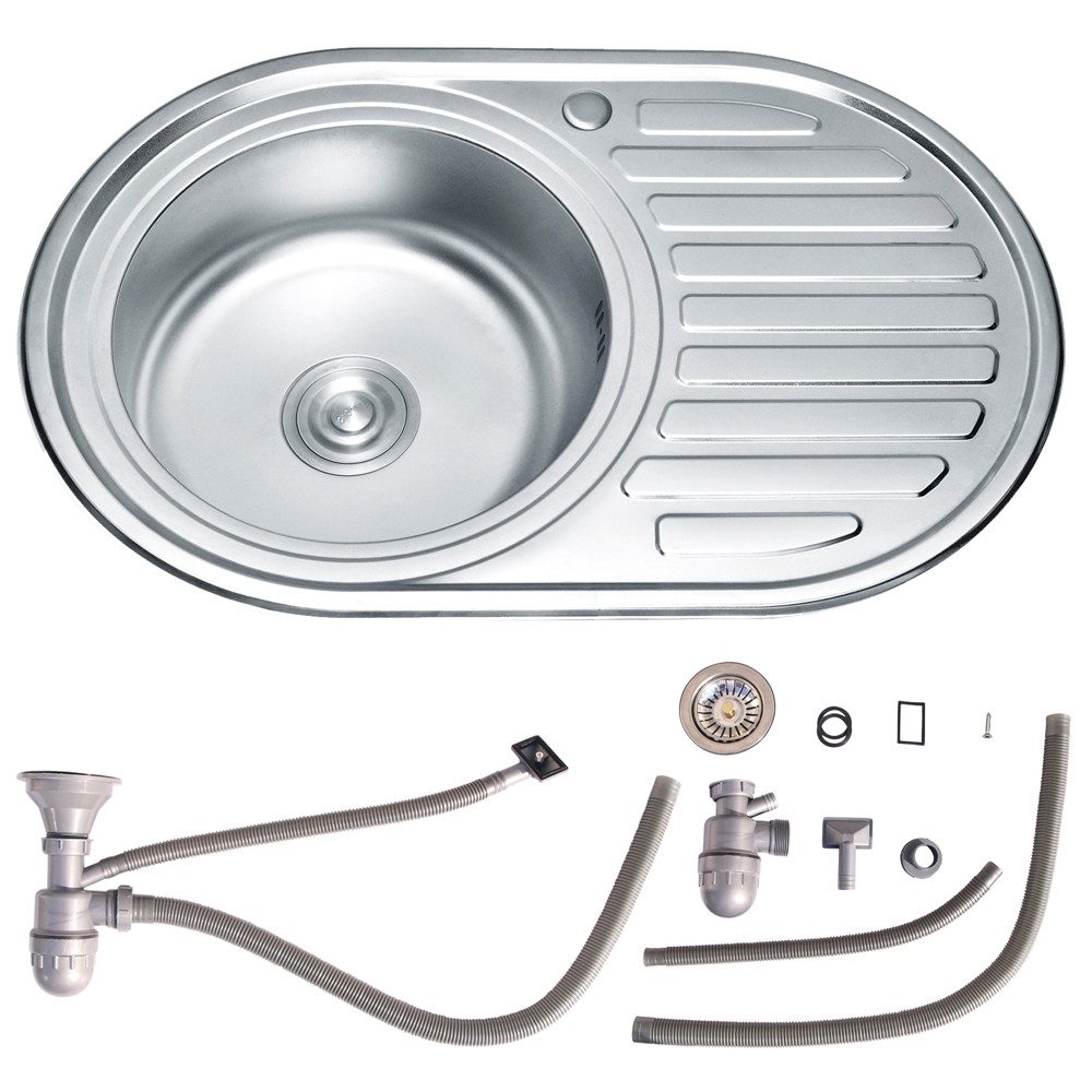 Melko Edelstahlspüle Küchenspüle Einbauspüle 77x50CM Rund aus Edelstahl mit günstig online kaufen
