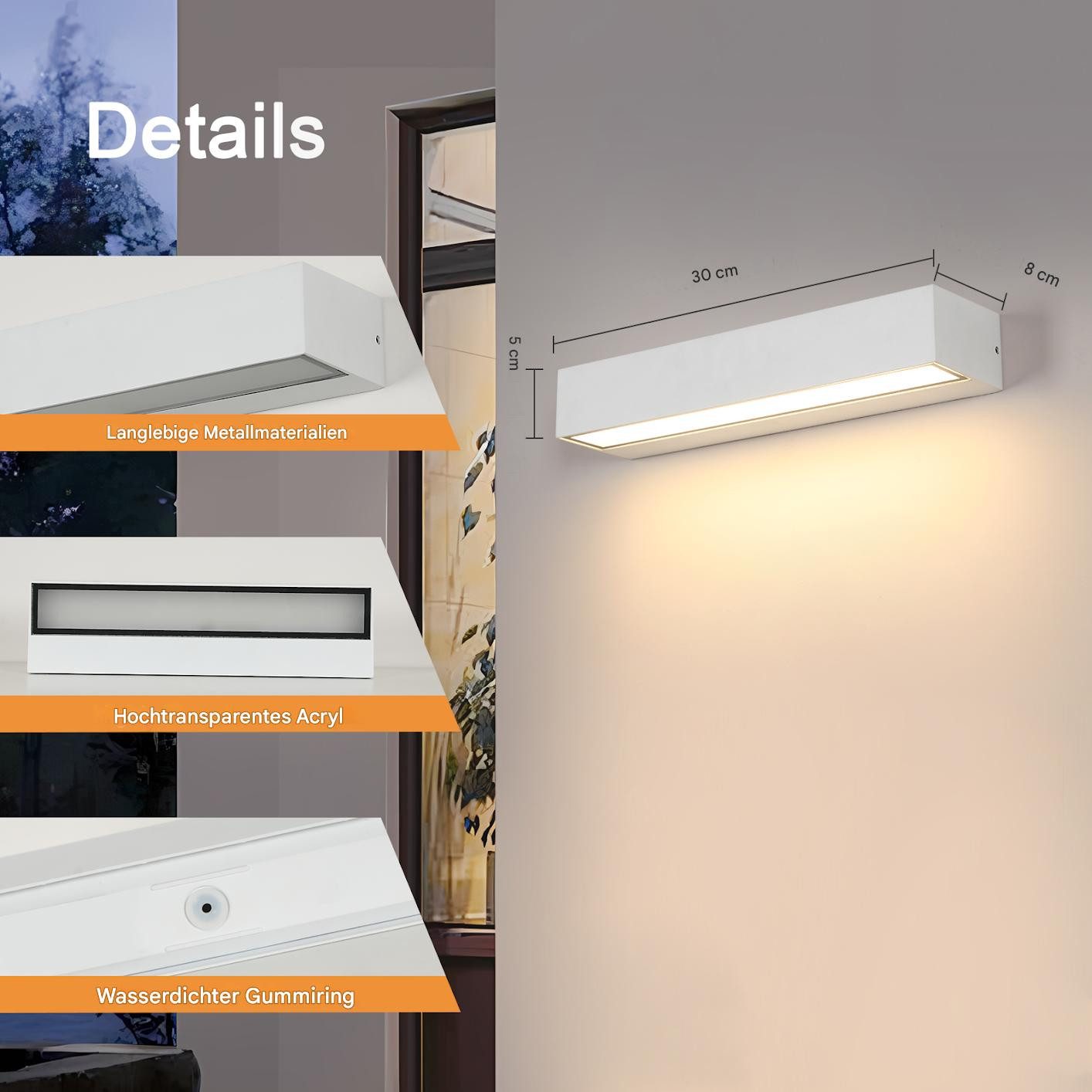 Goeco LED Außen-Wandleuchte langgestreckt, 16W, Weiß, günstig online kaufen