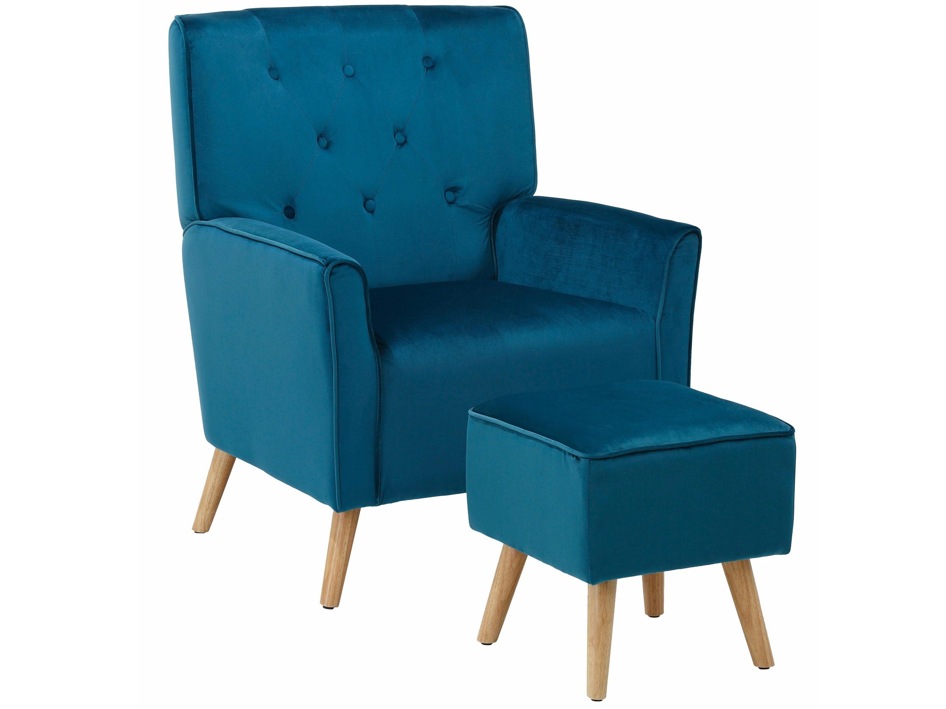 loft24 Stuhl Mike (Set mit Sessel und Hocker), Erhältlich in verschiedenen Farben und Materialien petrol