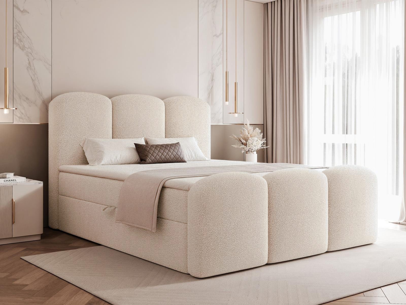 Compleo Boxbett Wolkenbett mit Stauraum & hohem Schlafkomfort, MADE IN EU, Doppelbett gepolstertes Kopfteil mit Bettkasten