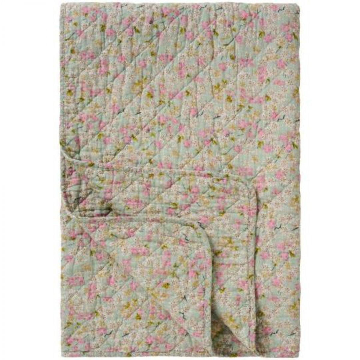 Wohndecke Ib Laursen Quilt Decke Tagesdecke Staubig blau Blumenmuster (180x130cm, Ib Laursen