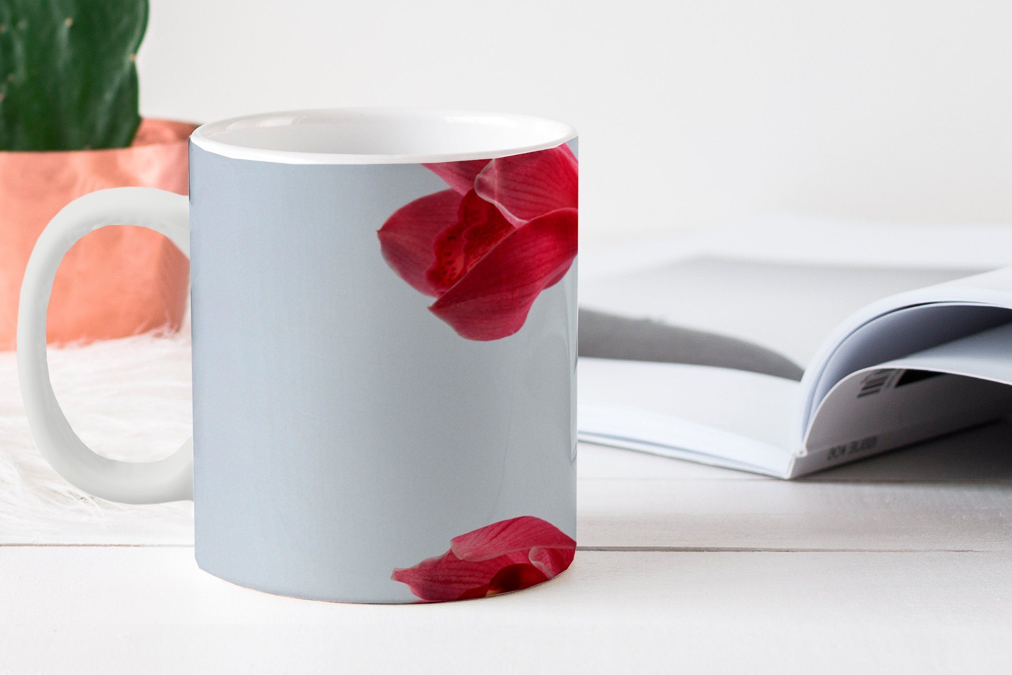 Teetasse, Rote Tasse für Hintergrund, Keramik, Becher, Orchideen Kaffeetassen, Geschenk hellen Teetasse, einen MuchoWow