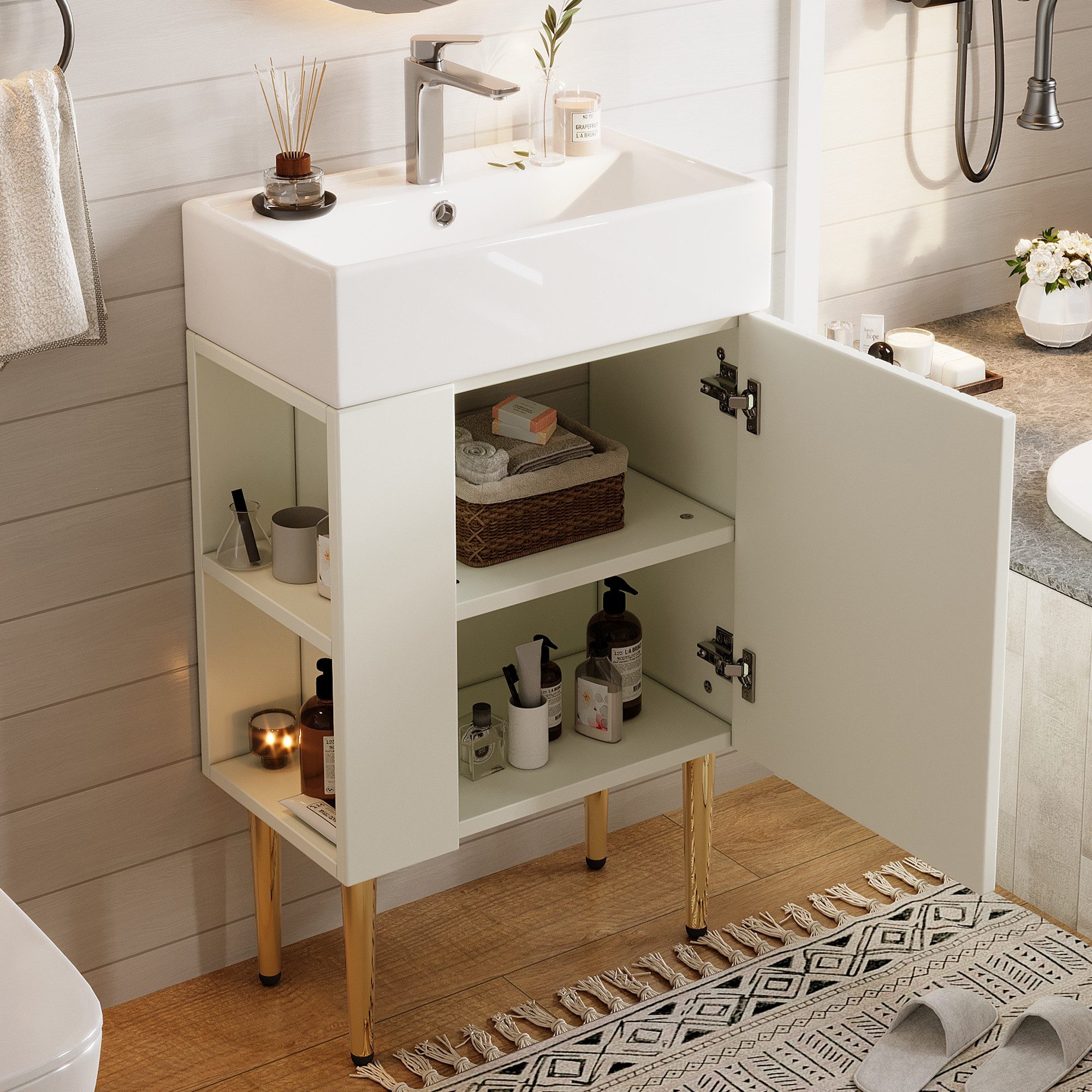 STILVORA Waschbeckenunterschrank mit Waschbecken,Badezimmerschrank Waschtischunterschrank mit Stauraum