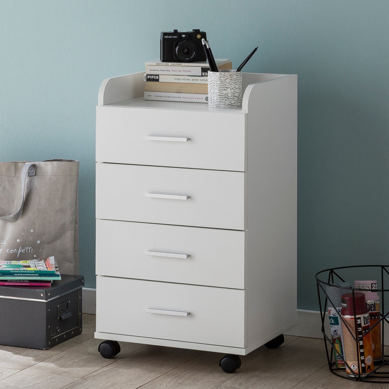 FINEBUY Rollcontainer 70,5 cm Standcontainer Bürocontainer mit Rollen Moder günstig online kaufen