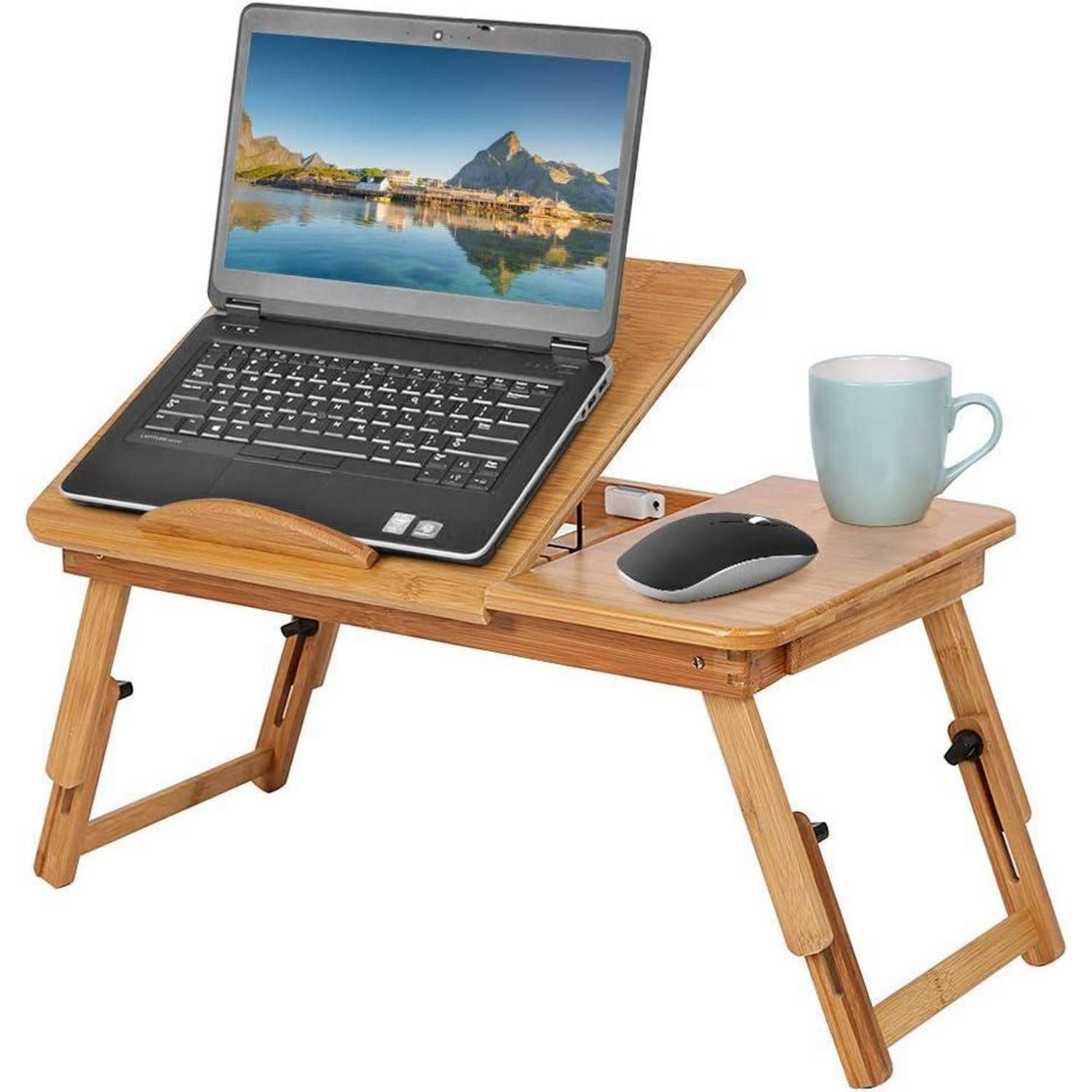 LuxusKollektion Laptoptisch Klappbarer Bambus Betttisch Laptoptisch 5 Neigungswinkel mit Schublade