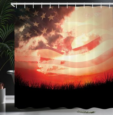 Abakuhaus Duschvorhang Moderner Digitaldruck mit 12 Haken auf Stoff Wasser Resistent Breite 175 cm, Höhe 180 cm, Amerikanische Flagge Sonnenuntergang