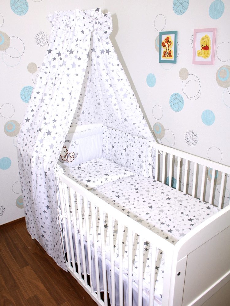 Babybettwäsche Baby Bettset -5-6 teiliges Set mit Vollstoff Himmel Nestchen- BÄRCHEN
