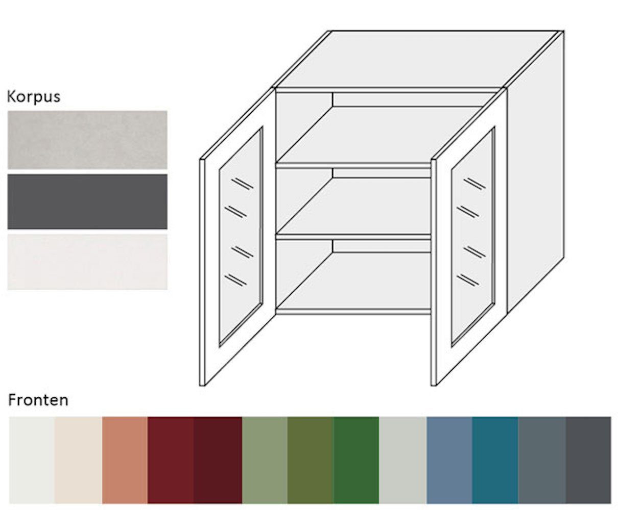 6025 wählbar RAL mit Front- und grifflos Florence 80cm Glashängeschrank Korpusfarbe (Florence) Glaseinsatz 2-türig farngrün Hochglanz Feldmann-Wohnen