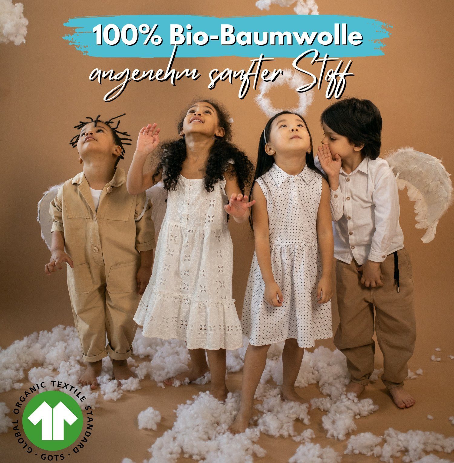 Stück zertifizierter 100 Schlafzimmer Stück 150 x Vorhang DEKO, Home®, Kinderzimmer, 300cm Baumwolle, cm 2 100% Wohnzimmer mit St), Bio-Musselin I Komplett Schlaufen für für (2 lang, cm Kurz Vorhänge I Kinderzimmer, Betthimmel Lichtschutz, Weiß 1 Alavya GOTS SET Dekoset Wimpelkette 2er-Set Hausbett