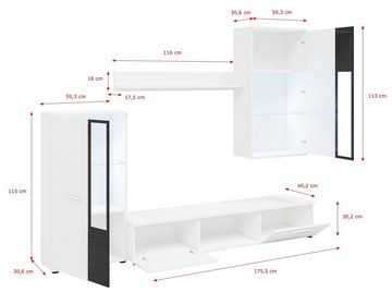 Furnix Schrank-Set Mediawand SARAI Schrank-Set 4-teilig 240x180x40,2 cm ohne LED, mit TV-Schrank, Hochschrank, Hängevitrine, Regal