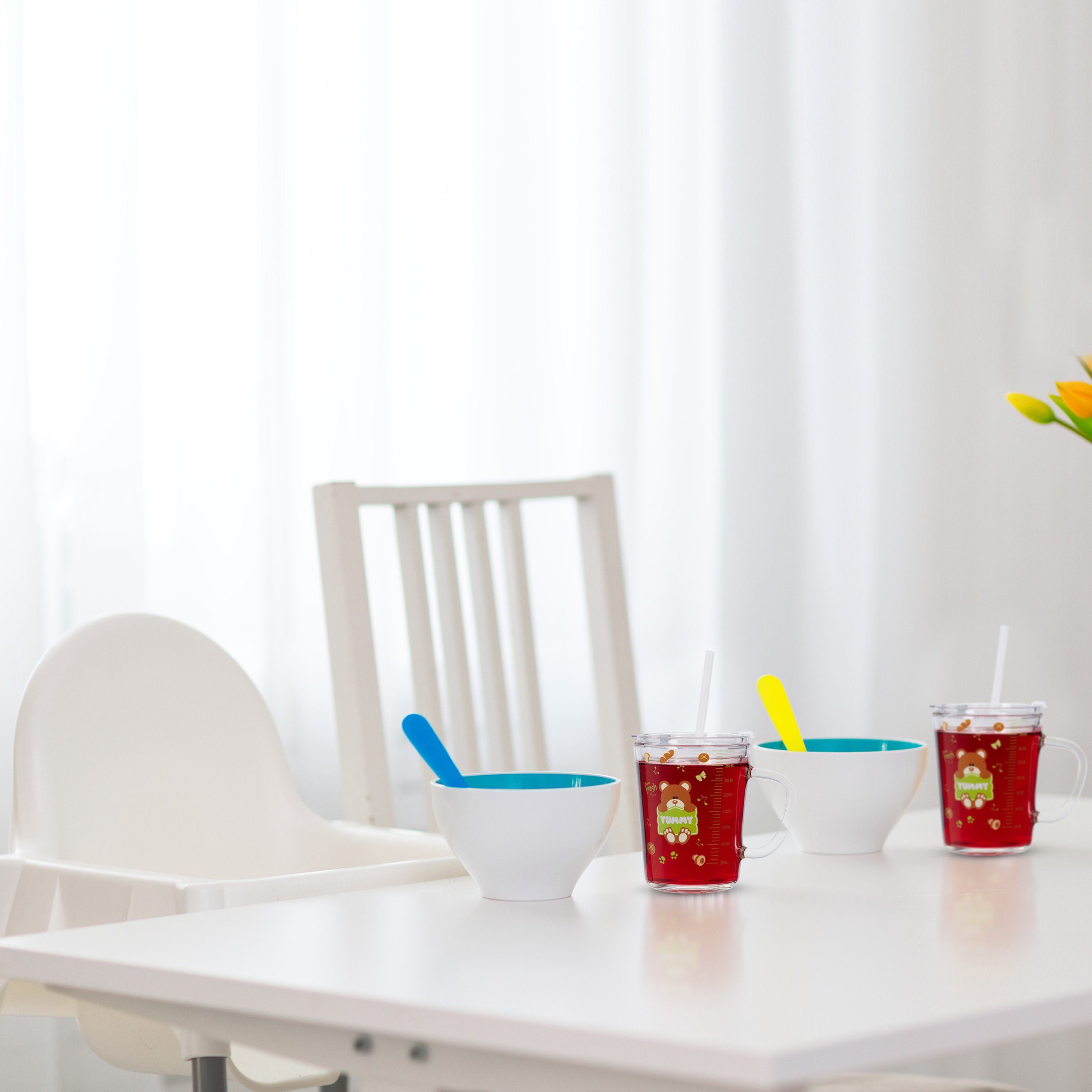 relaxdays Kinderbecher 2er Set Kindergläser mit Bärenmotiv, Glas