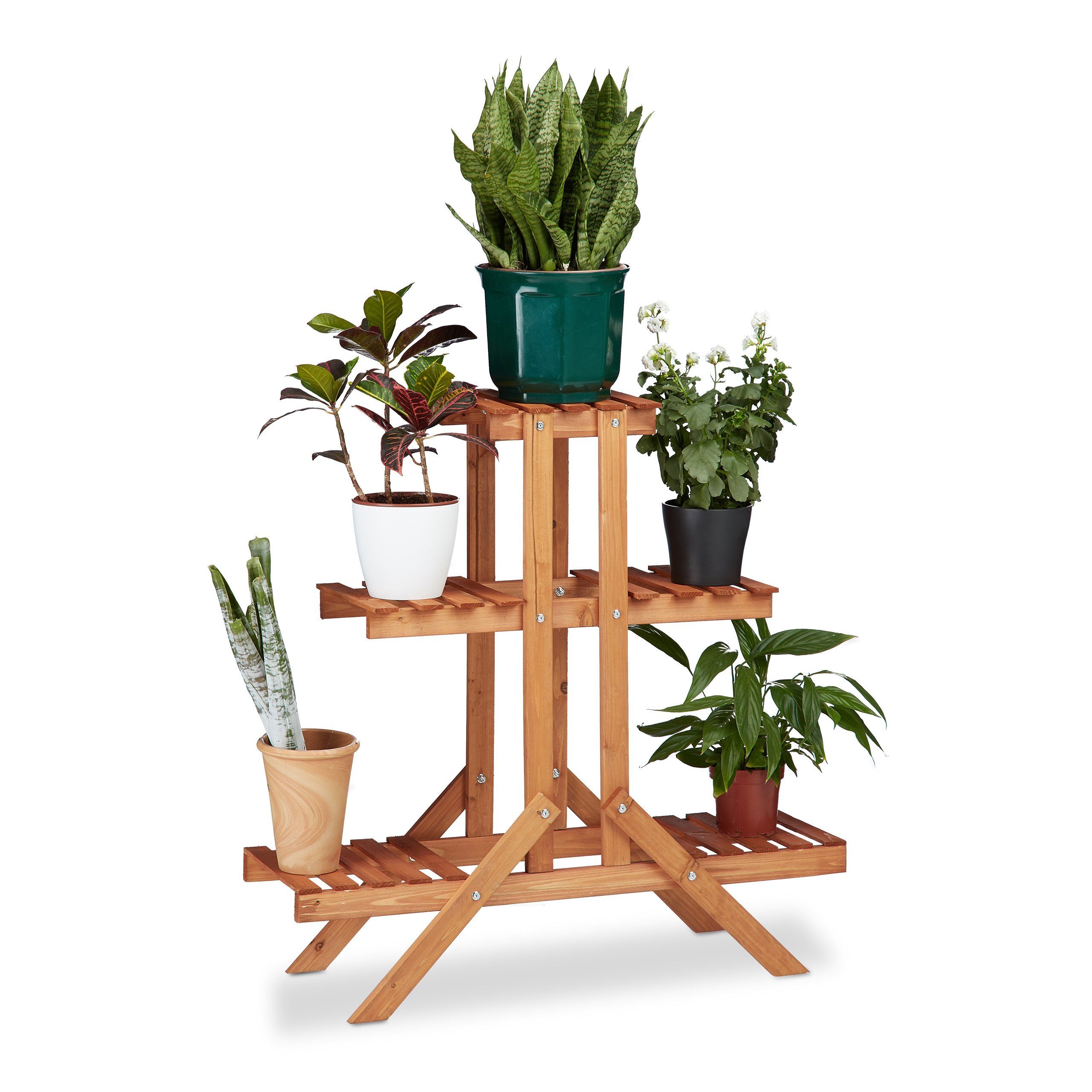 relaxdays Blumenständer Blumentreppe 3 Ebenen, Honigbraun günstig online kaufen