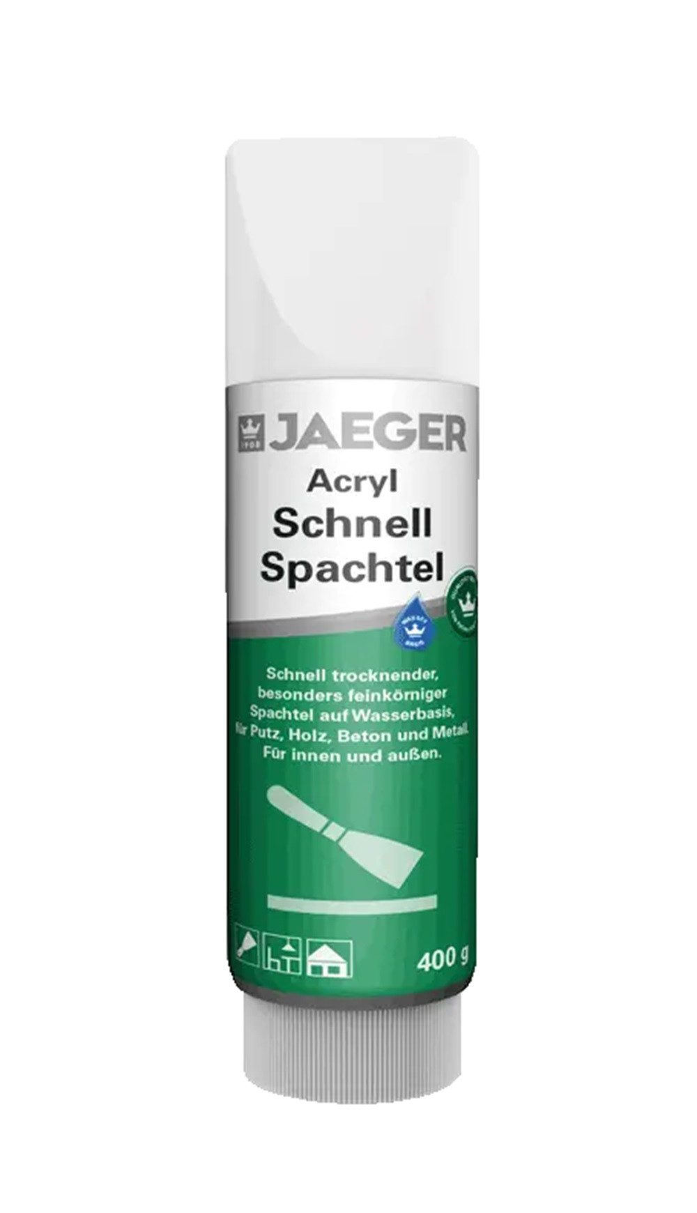 Jaegerlacke Применить шпатель Acryl Schnell Spachtel 421 auf Wasserbasis, Acrylspachtel, 400 g Tube, gebrauchsfertig, besonders feinkörnig, schnell trocknend