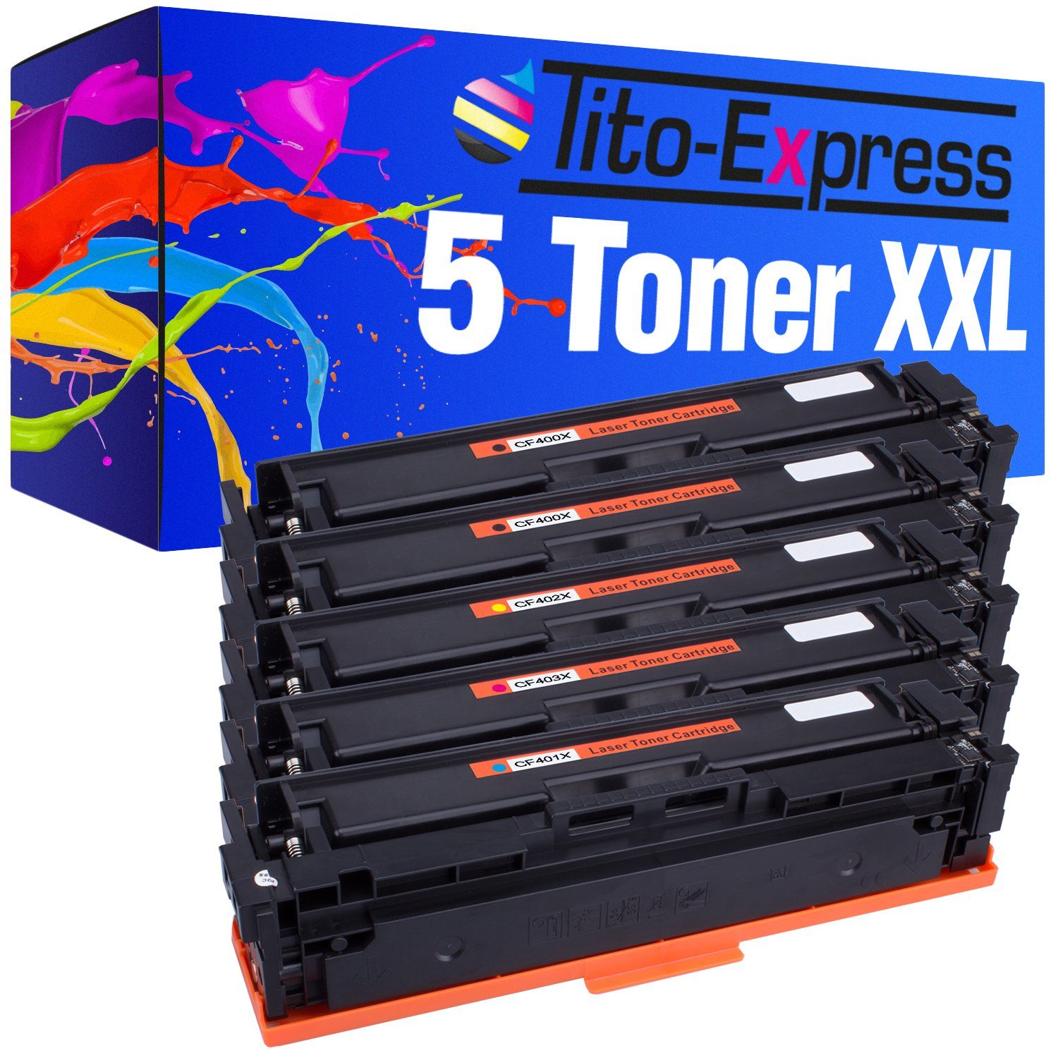 Tito-Express Tonerpatrone 5er Set ersetzt HP CF400X CF401X CF402X CF403X 201X, (Multipack, 2x Black, 1x Cyan, 1x Magenta, 1x Yellow), für Color Laserjet Pro MFP M277dw M277n M252dw M277 M274n M252n M252