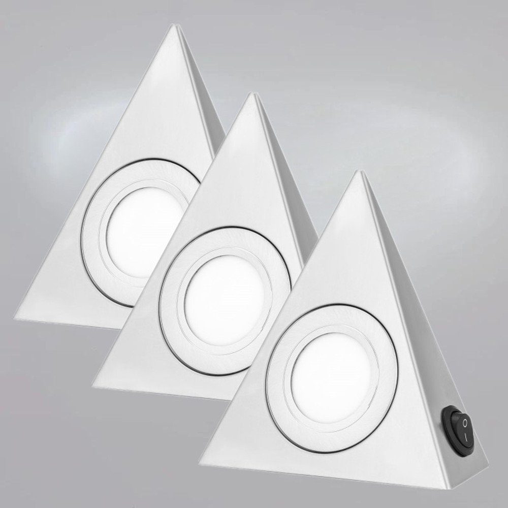 Küchenlampe Einbauleuchten, 230V, fest LED LED Einbauleuchte aus Küchen-Unterbau-Leuchten 3x Edelstahl, +Antrieb Netzteil Set Unterbauleuchte integriert, iscooter Dreieckslampen Tageslichtweiß,