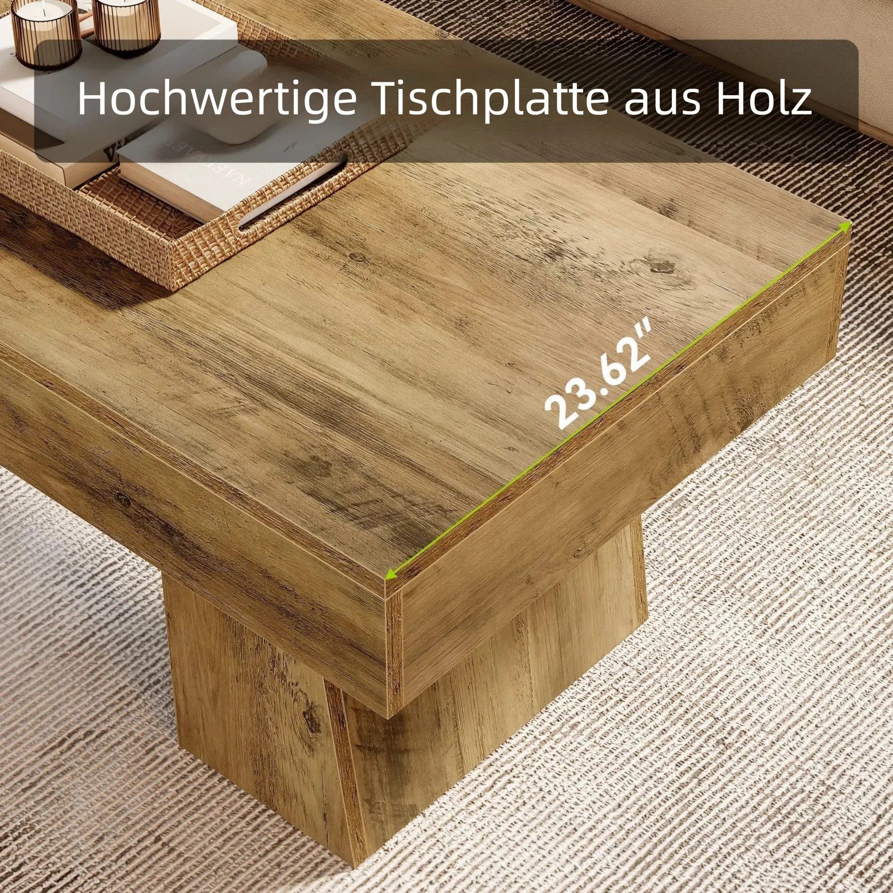 Tribesigns Couchtisch 120x60x50cm Landhaus Wohnzimmertisch mit stabiler Basis Braun