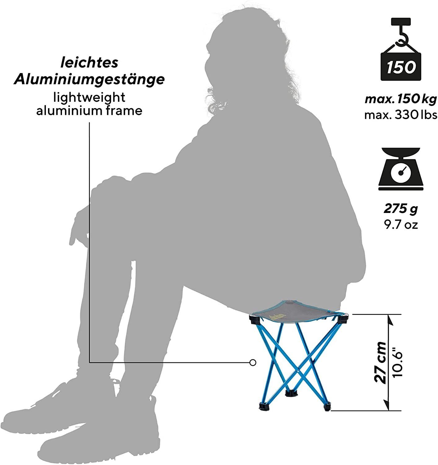 27cm extra Grau, UQUIP Stabiler - M Trinity Aluminiumgestänge leichtes hoch, Mini-Falthocker, Campinghocker