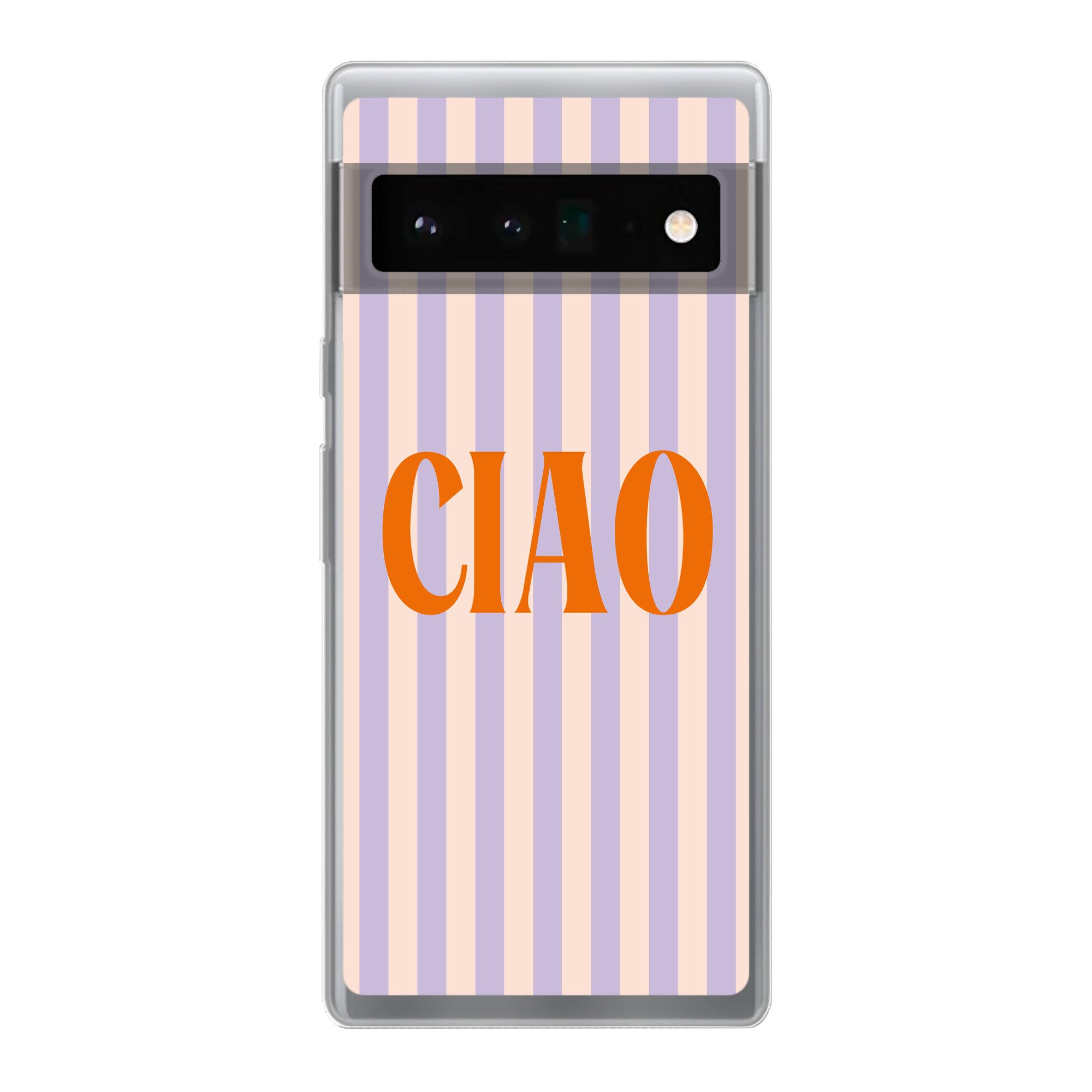 MuchoWow Handyhülle für Google Pixel 6 Pro Ciao - Zitat - Pastell - Streifen, Handy Case, Silikon, Bumper Case Dünn