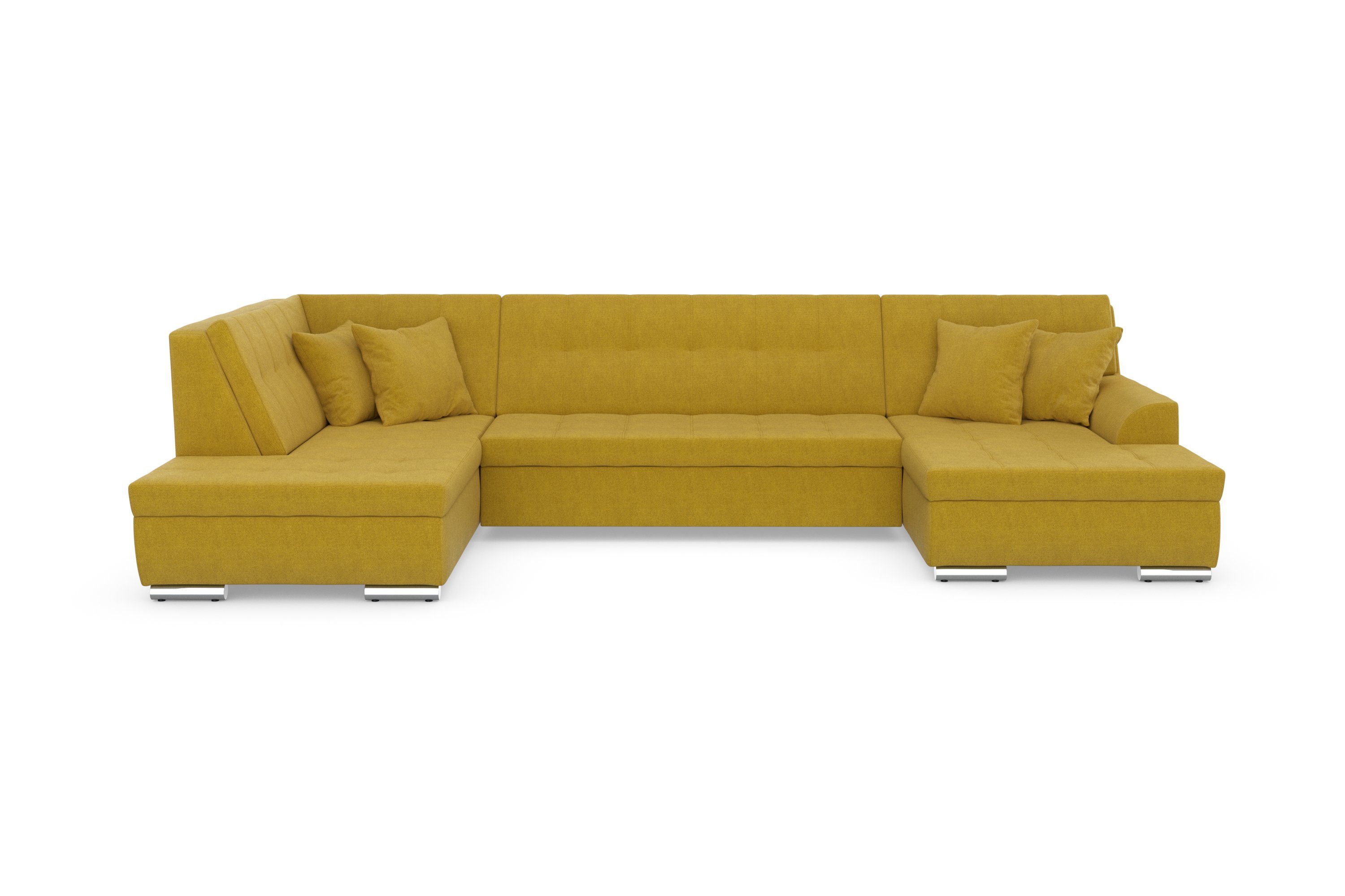 DOMO collection Wohnlandschaft Treviso incl. Zierkissen, moderne Steppung, XXL: B/T/H: 364/201/83 cm, wahlweise mit Bettfunktion, in vielen Bezugsarten auch in Cord U-Form