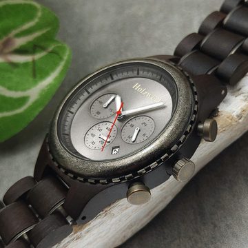 Holzwerk Chronograph ISERLOHN Herren Holz Armband Uhr mit Datum, braun, schwarz, silber