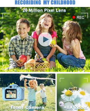 Hangrui Niedliche Schutzhülle aus Silikon Kinderkamera (20 MP, 8x opt. Zoom, inkl. 32 GB Speicher &1000 mAh Lange Betriebszeiten und großzügiger Speicher, Kreativität multifunktionalen Ausstattung, mit 1080p HD-Videoaufnahme)