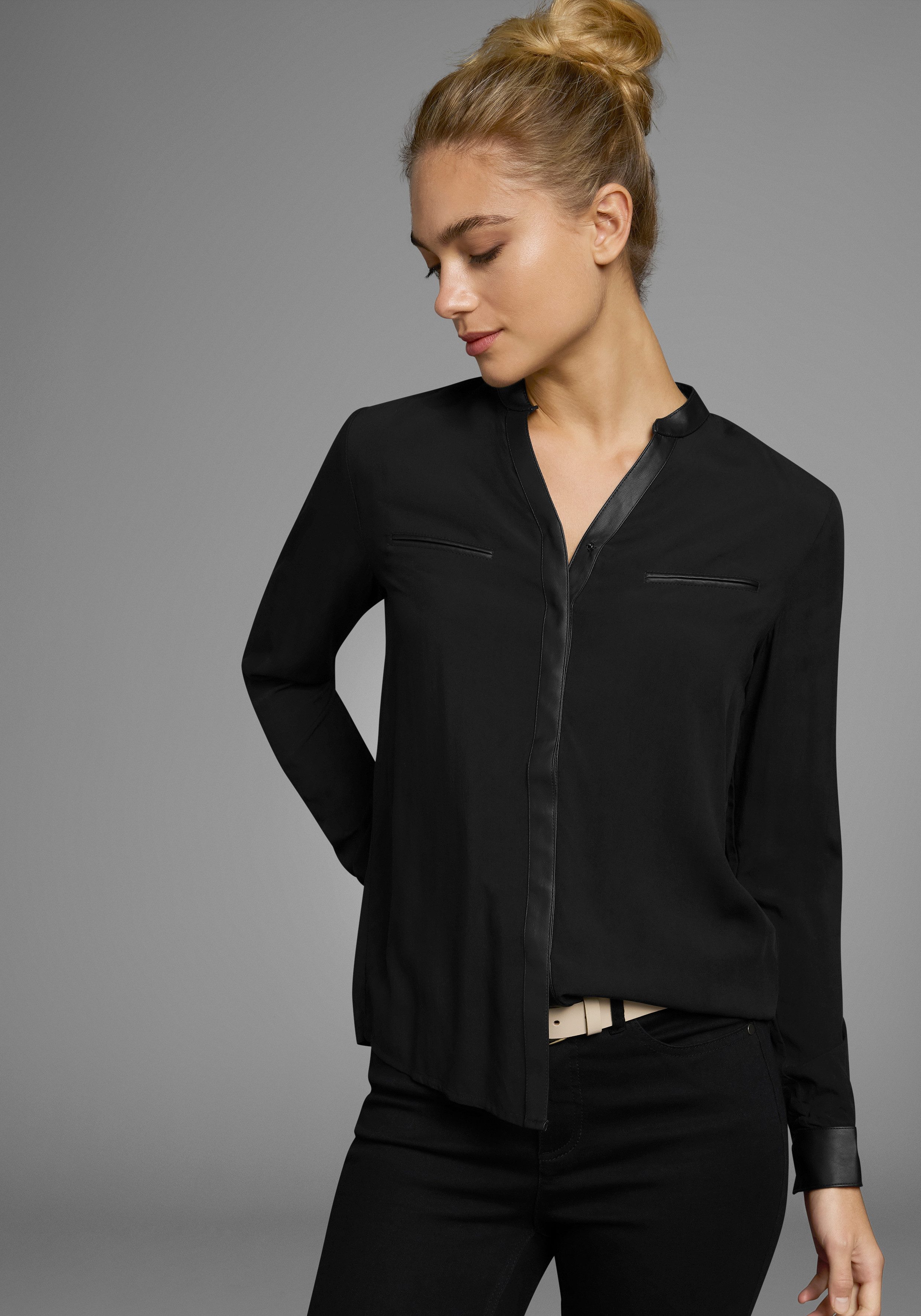 AJC Hemdbluse mit Details aus Lederimitat günstig online kaufen