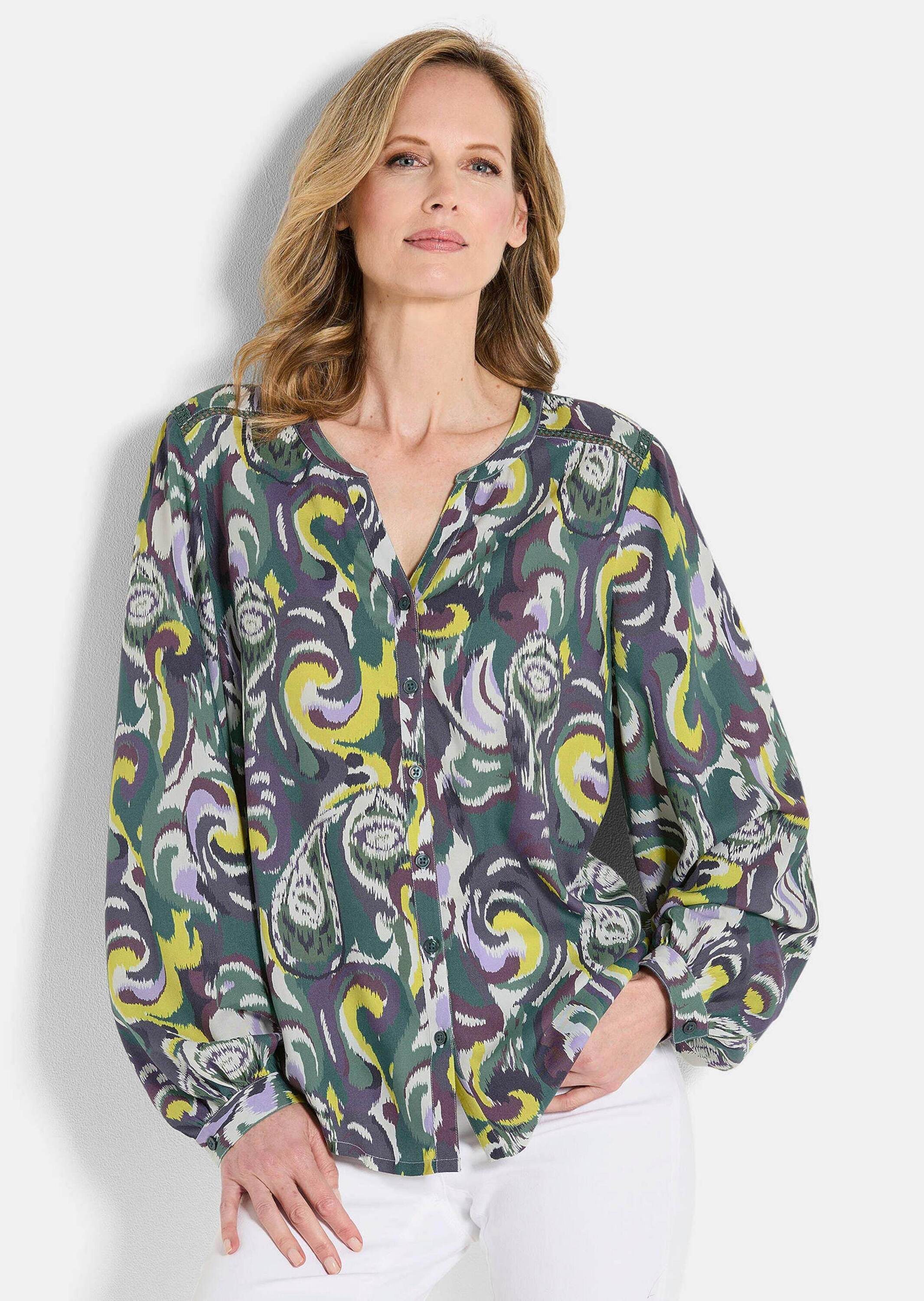 GOLDNER Kurzarmbluse Blusentunika mit Häkelband, Langarm Luftige Viskoseblu günstig online kaufen