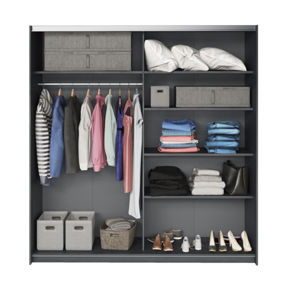 Helvetia Kleiderschrank Galaxy (Galaxy, 1-St., Schwebetürenschrank) 200x61x210cm Carbon Eiche 2-türig