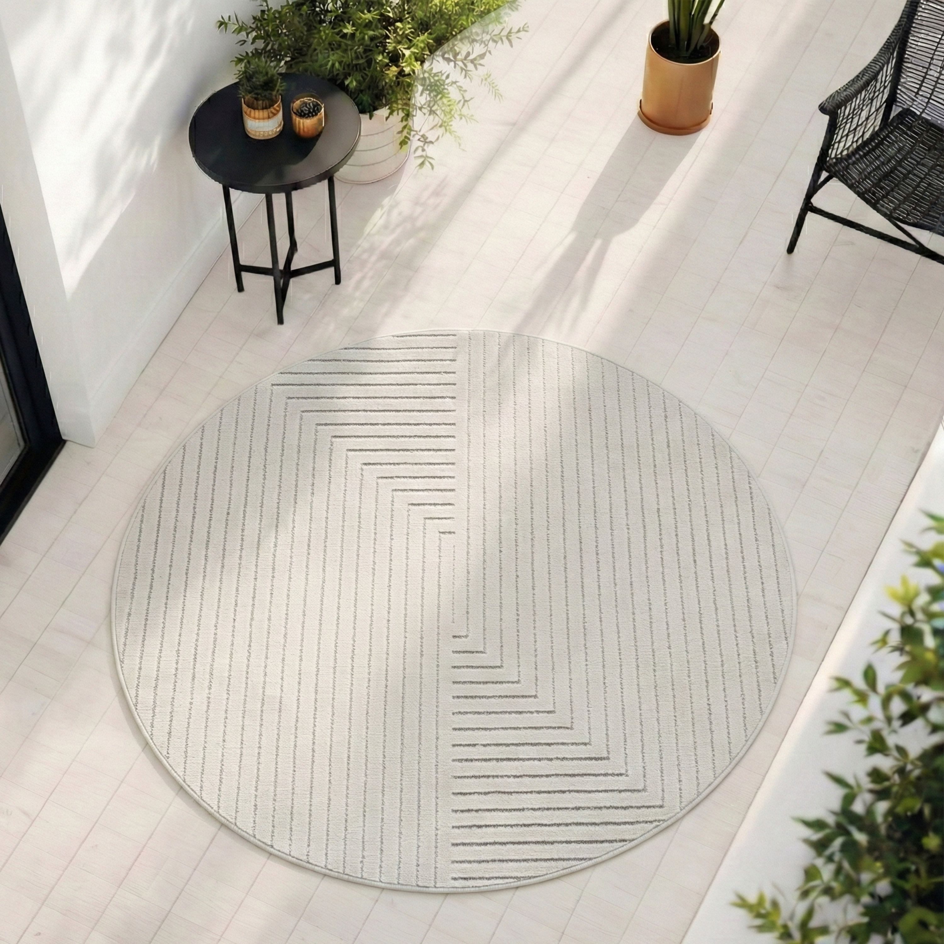 Teppium Teppich Skandinavischer 3D Design, Rund, Höhe: 5 mm, Indoor Outdoor Teppich Wetterfest 3D Optik Wohnzimmer Küchen Terrasse