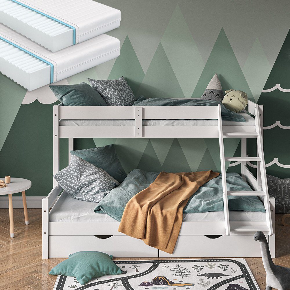 VitaliSpa® Etagenbett Everest, Weiß, 140x200 / 90x200 cm mit 2 Matratzen un günstig online kaufen