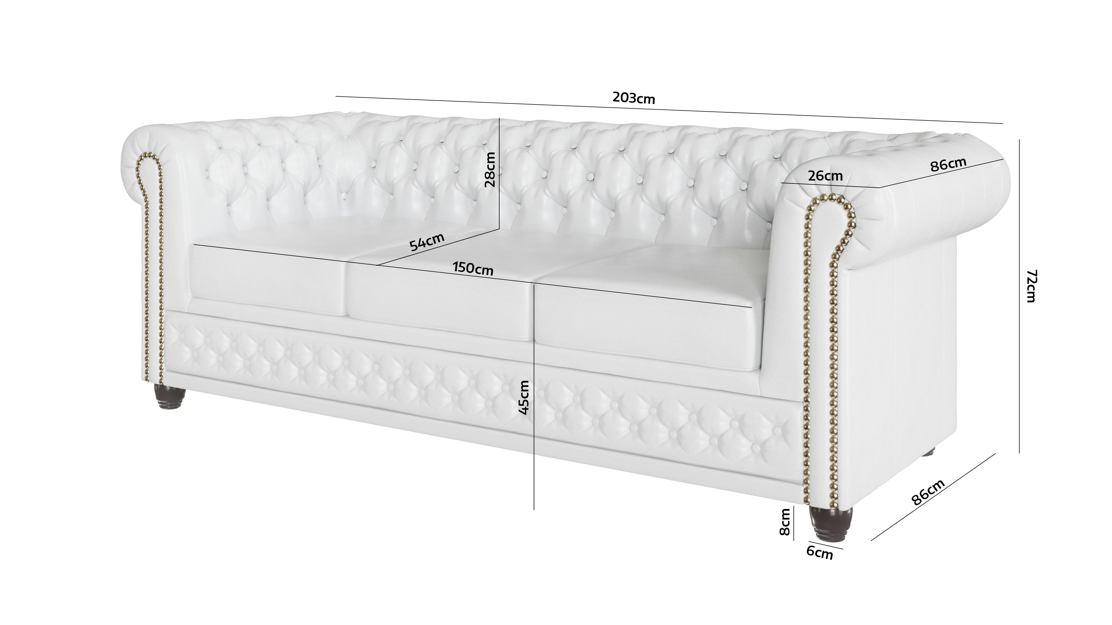 S-Style Möbel Chesterfield-Sofa Jeff 3-Sitzer aus veganem Leder mit Holzfüßen, Mit Wellenfederung – Bild 5 von 5