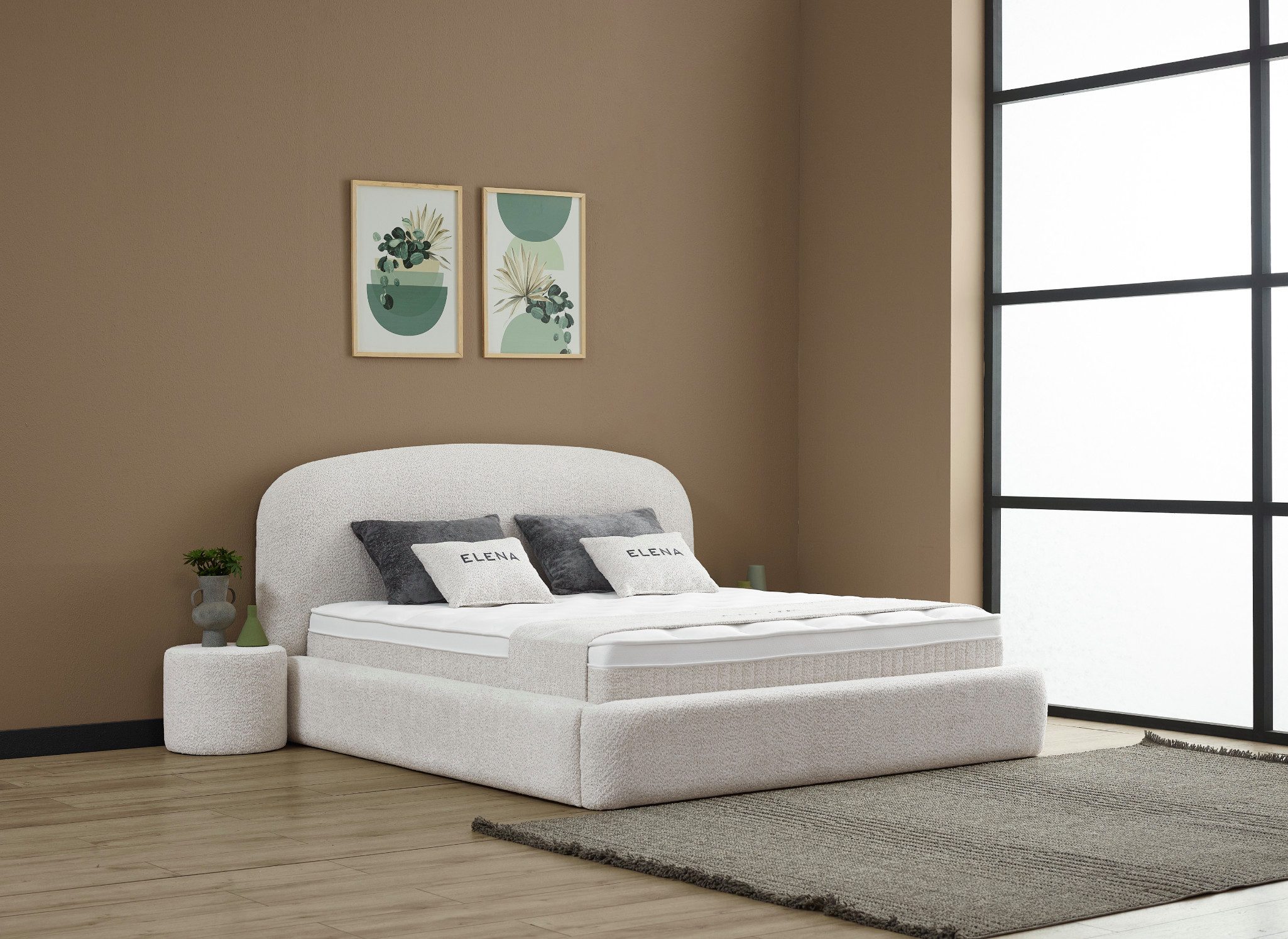 abc bedding Boxspringbett ELENA Voll-orthopädisches Luxusbett in stilvollem Stoff in Creme (Set, inkl. Matratze & Topper), Inkl. Matratze mit integriertem Topper