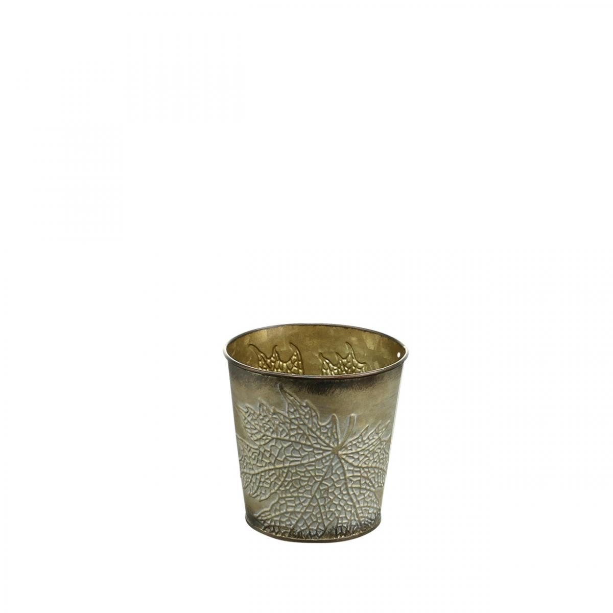 Florists Products Streudeko Pflanzgefäß mit Ahornblattdekor aus Metall für herbstliche