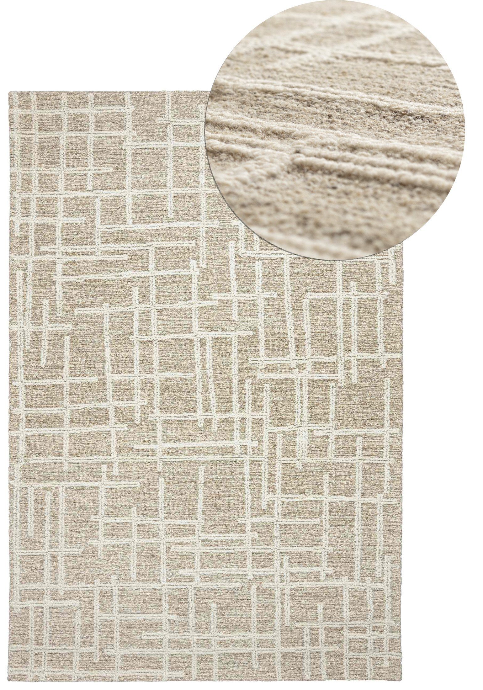 Designteppich Wollteppich Japandi, Handwebteppich Naturprodukt Wolle, Mazovia, 80 x 150 cm | Alle Teppiche