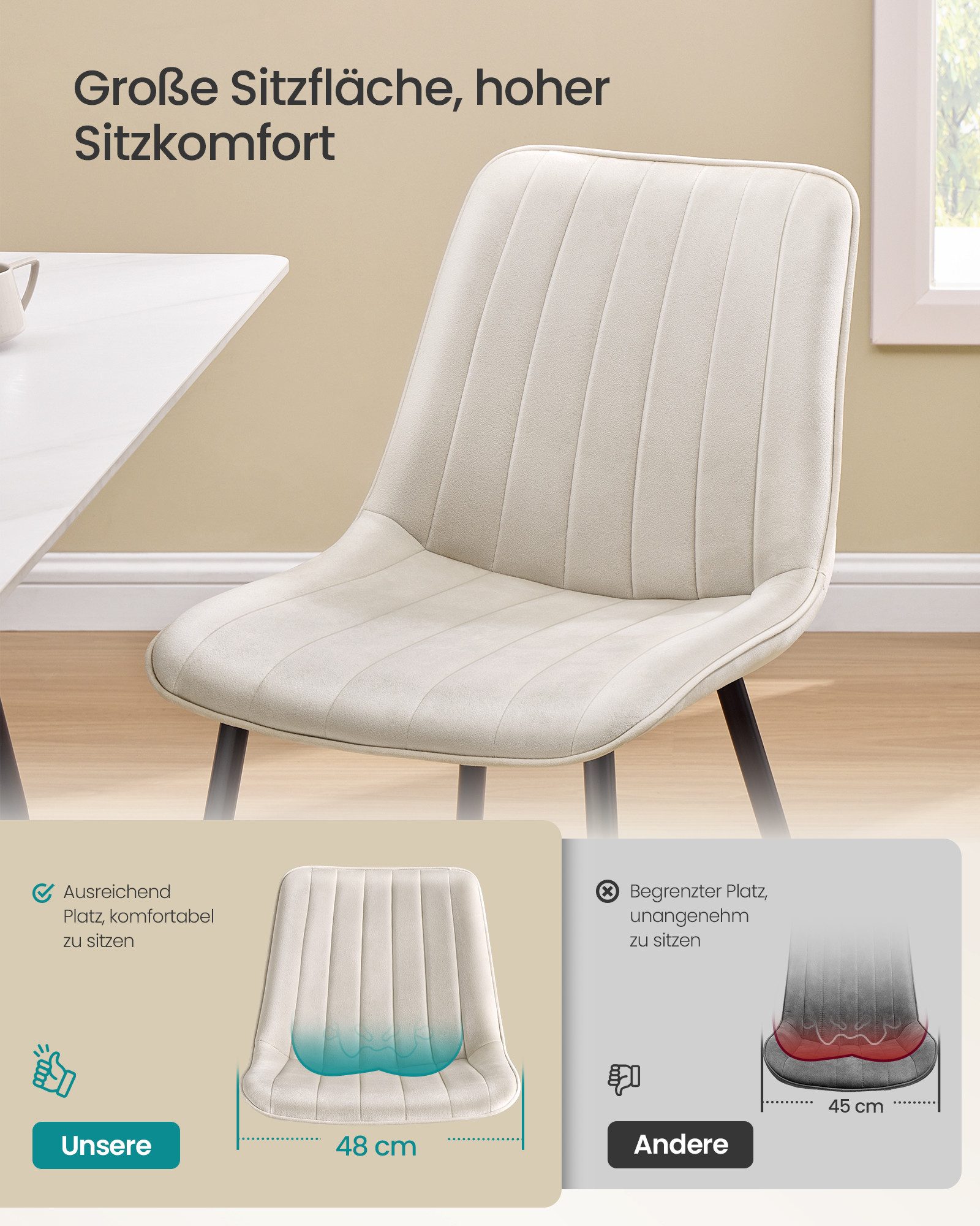 SONGMICS Esszimmerstuhl Küchenstuhl aus Samt, Polsterstuhl mit Armlehnen, Loungesessel (4 St), bis 120 kg belastbar, für Esszimmer, Küche, Stahlbeine, Polsterst – Bild 3 von 5
