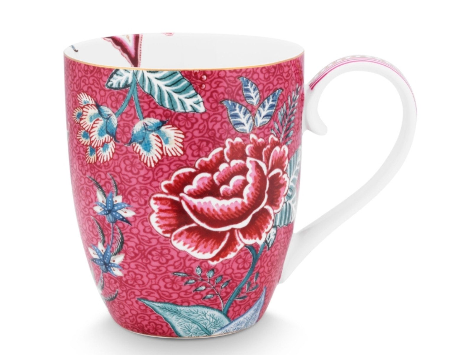 PiP Studio Кружки Flower Festival Henkelbecher dark pink XL 450 ml, Porzellan, Mug XL Flower Festival Dark Pink 450ml
