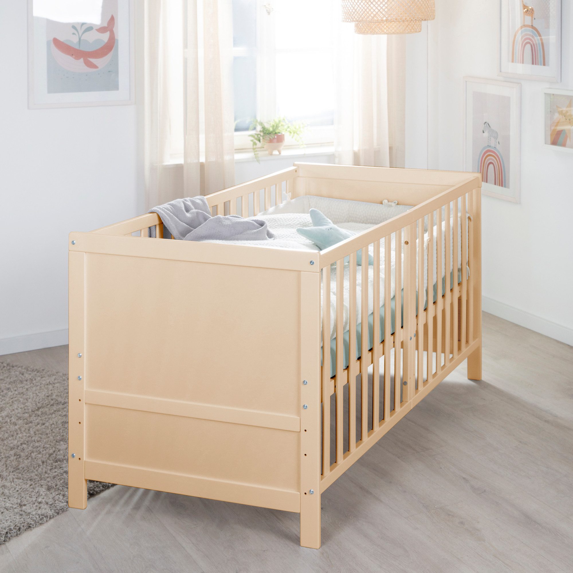 roba® Babybett EASY SLEEP 70 x 140 cm - umbaubar zum Juniorbett - Gitterbett Baby, 3 Schlupfsprossen, 3-fach höhenverstellbar
