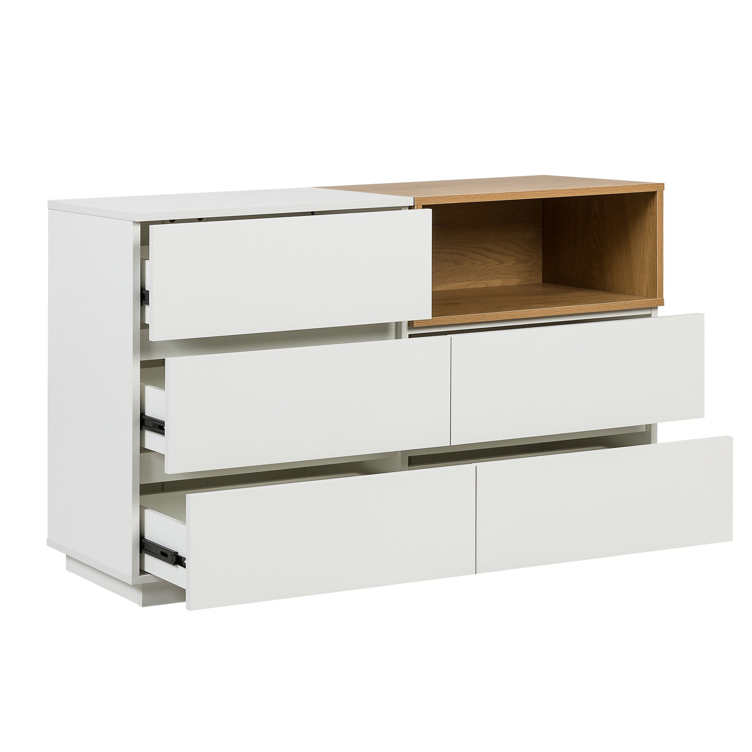 hjh LIVING Sideboard MELMO S Kommode H/B/T: 76.0 x 120.0 x 40.0 cm, Kommode mit fünf Schubladen und einem offenen Fach, griffloses Design