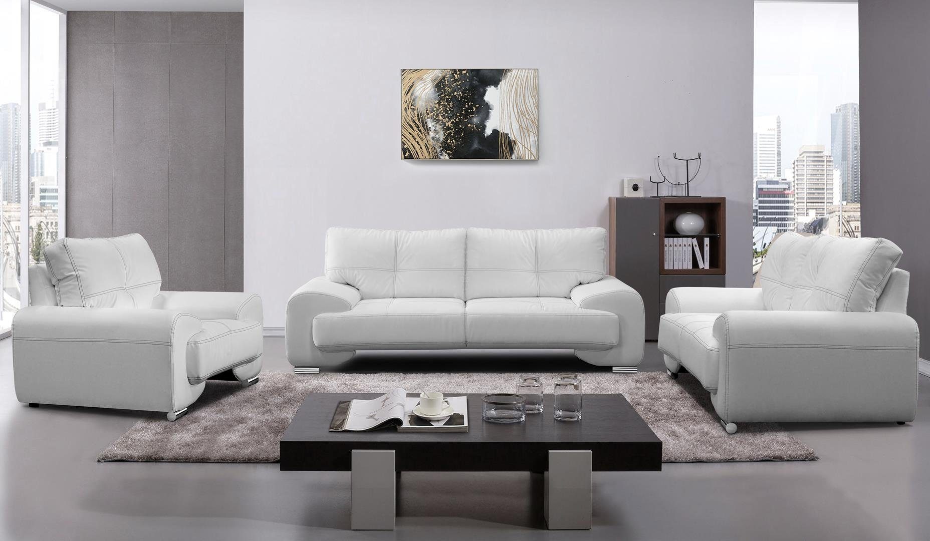 Beautysofa Big-Sofa Polstergarnitur Omega Set 3+2+1 Sofa Wohnzimmer Sofagarnitur Weiß (dolaro 511)