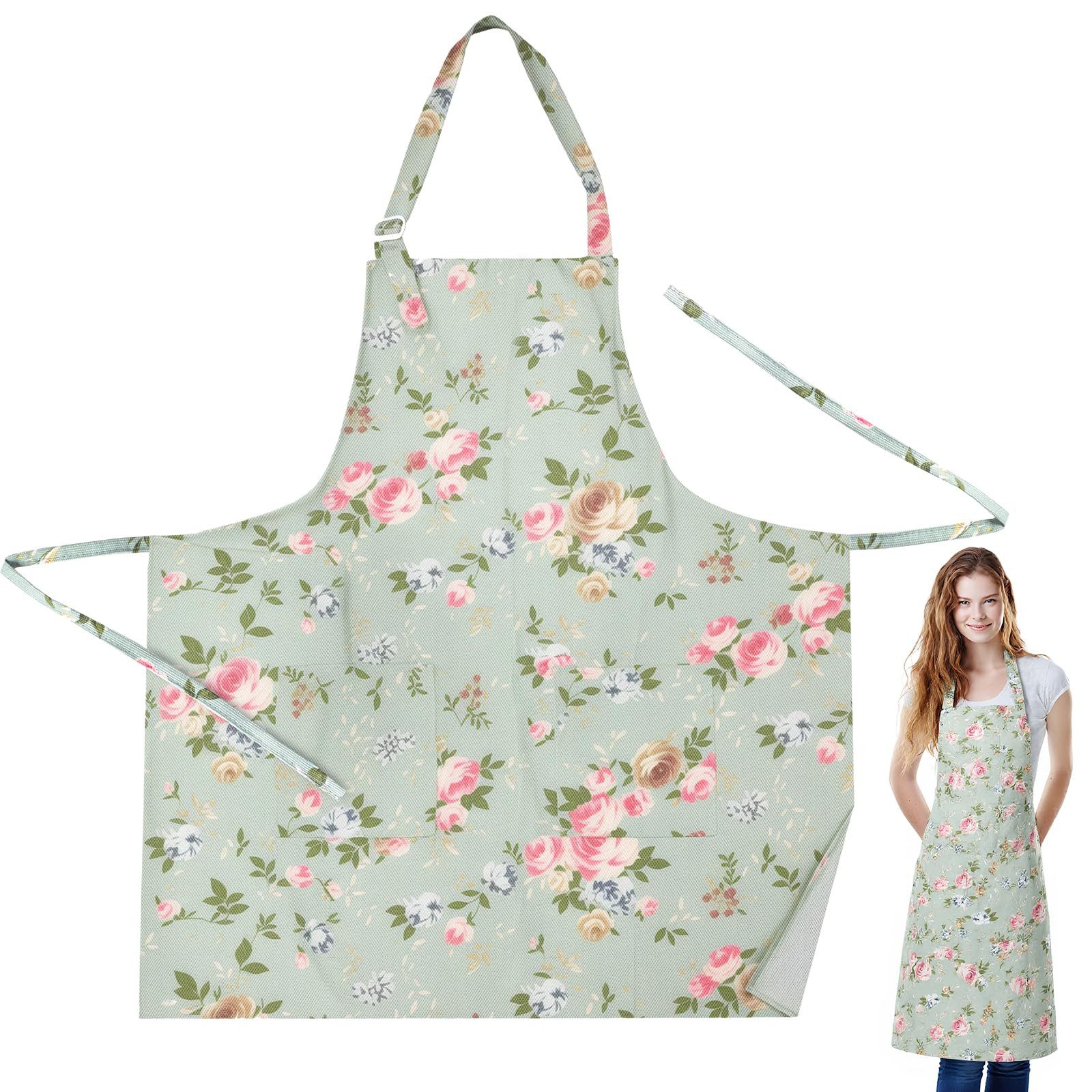 Zaewry Kochschürze Schürzen für Männer und Frauen mit Taschen, Kochen, Küche, Backen, Weich, Langlebig, Blumenschürze für Gartenarbeit