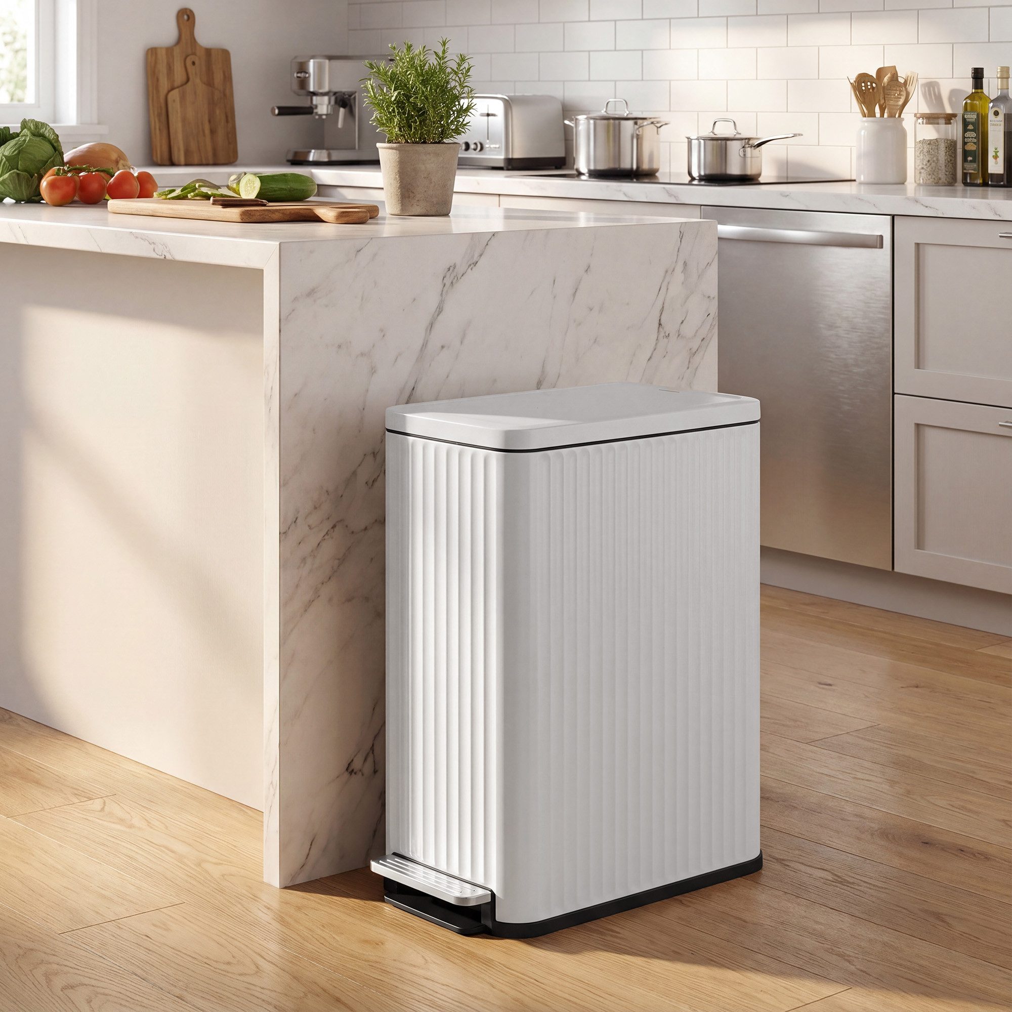 SONGMICS Mülleimer Küche, 50 L Abfalleimer mit Pedal, Tretmülleimer mit Deckel, Softclose, herausnehmbarer Inneneimer, aus Stahl, 15 Müllbeutel
