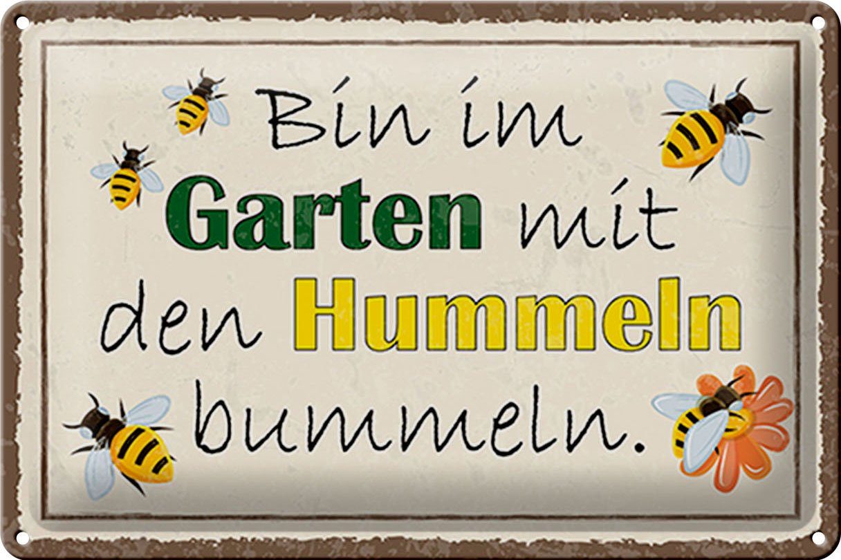 Hebold Flachmann Schild Blech 30x20cm - Made in Germany - Spruch Garten - bin im Gar