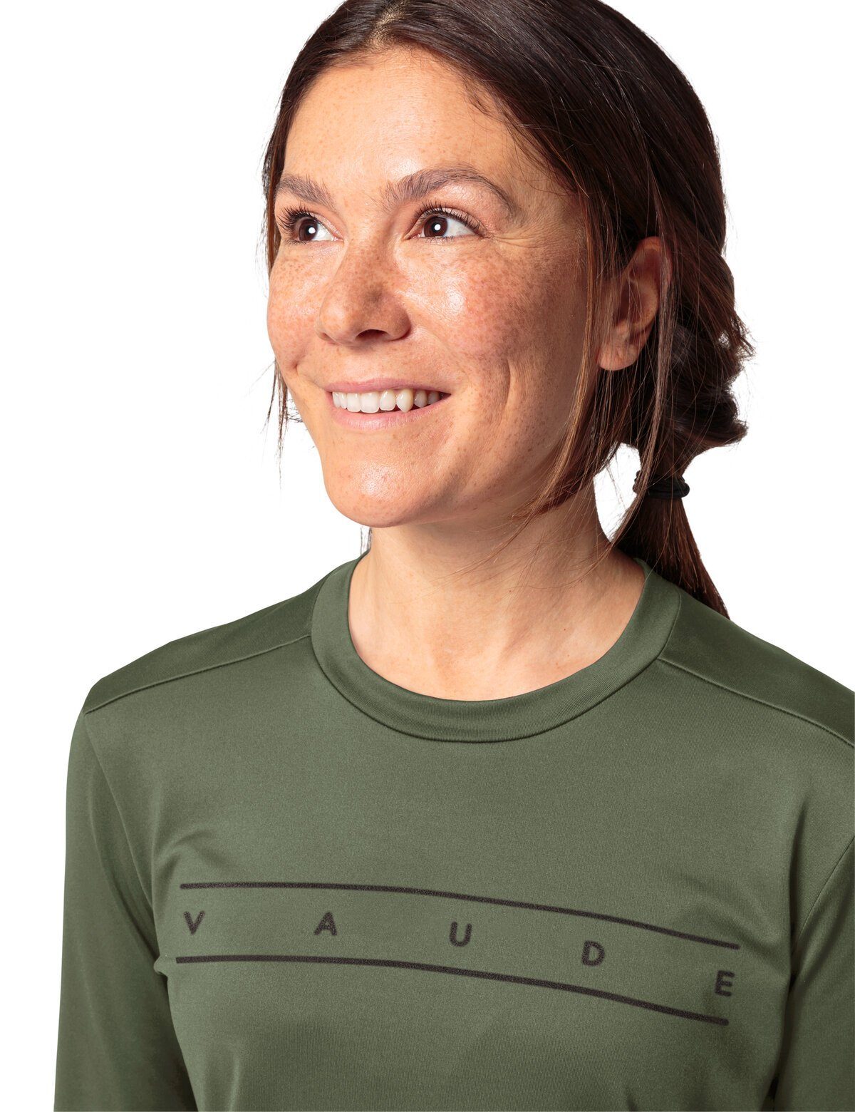 (1-tlg) Qimsa Green Shirt Rundhalspullover VAUDE LS Women's cedar wood Logo Shape