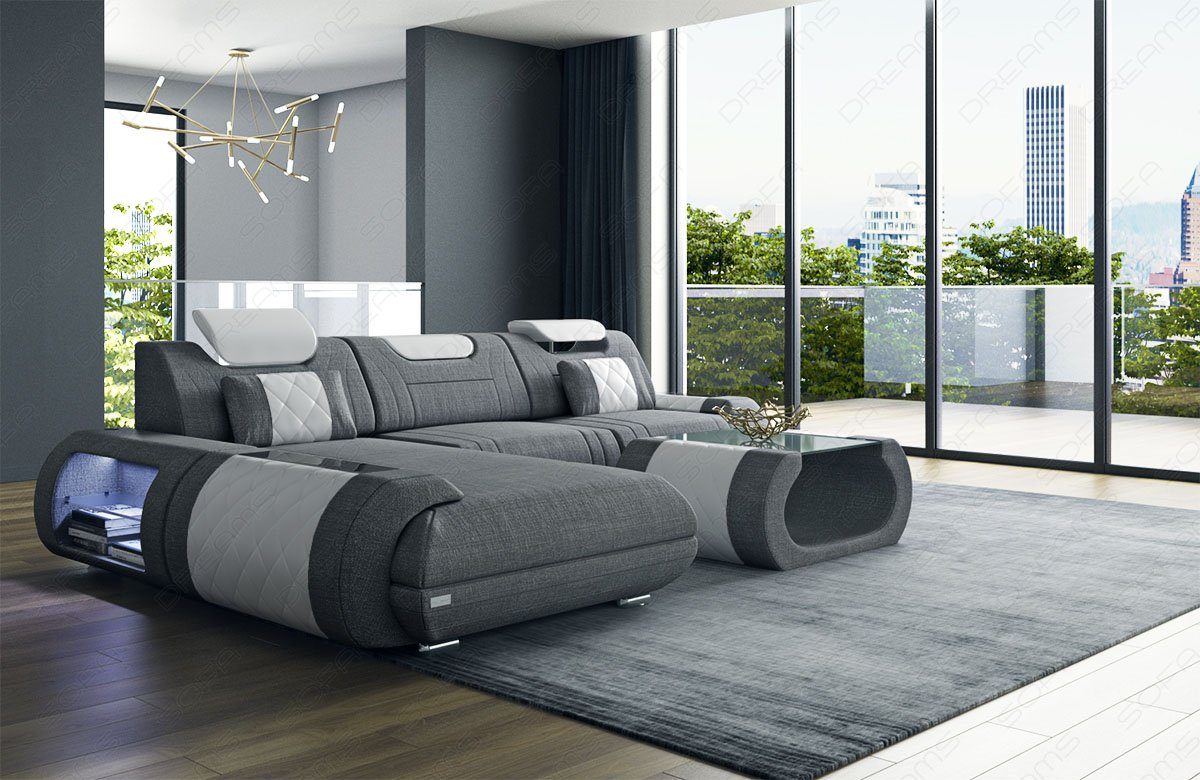 Stoffsofa, H Dreams Sofa Rimini wahlweise Polster grau-weiß L Stoff Couch Form mit Strukturstoff Sofa Ecksofa Bettfunktion