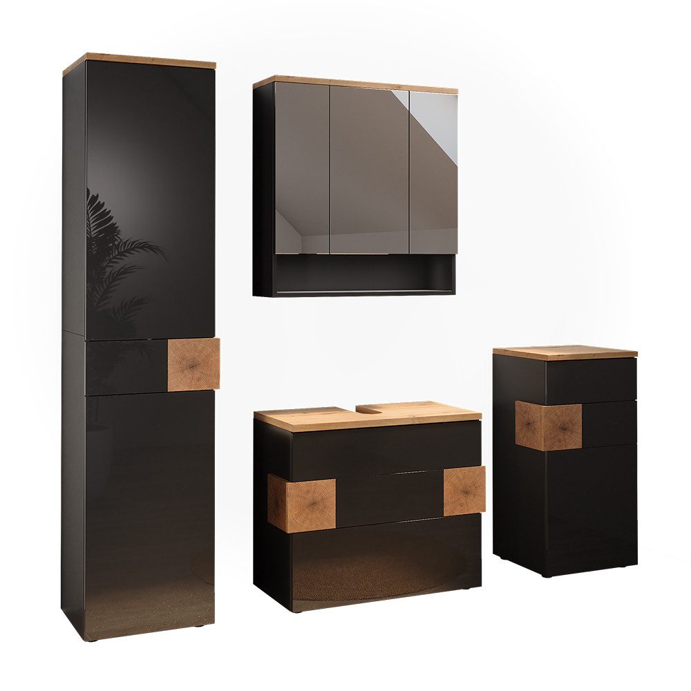 Vicco Badmöbel-Set Eden, Anthrazit, 4-teilig, (4-St., 4er Set)