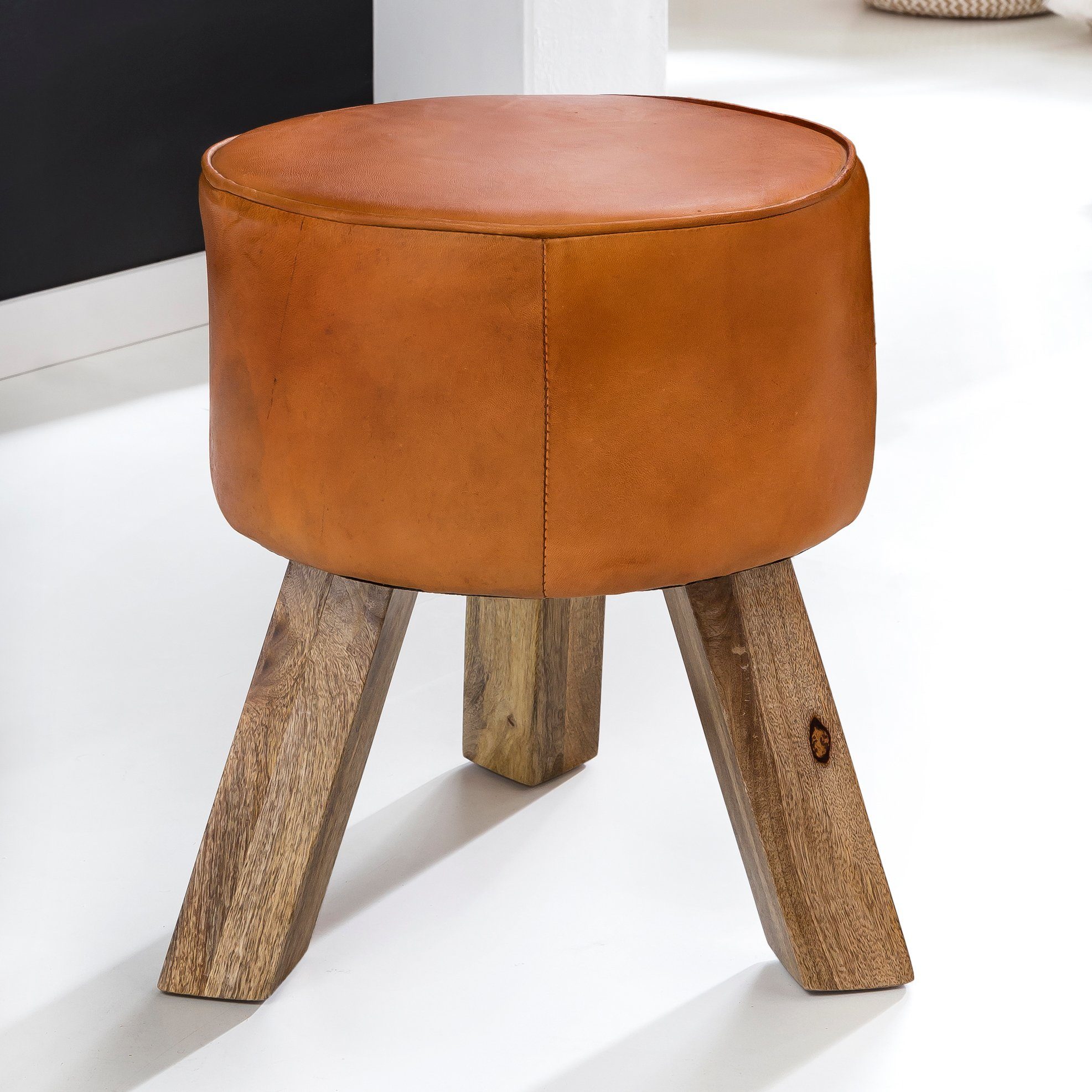 FINEBUY Sitzhocker FB45553 (Fußhocker Rund, Echtleder günstig online kaufen