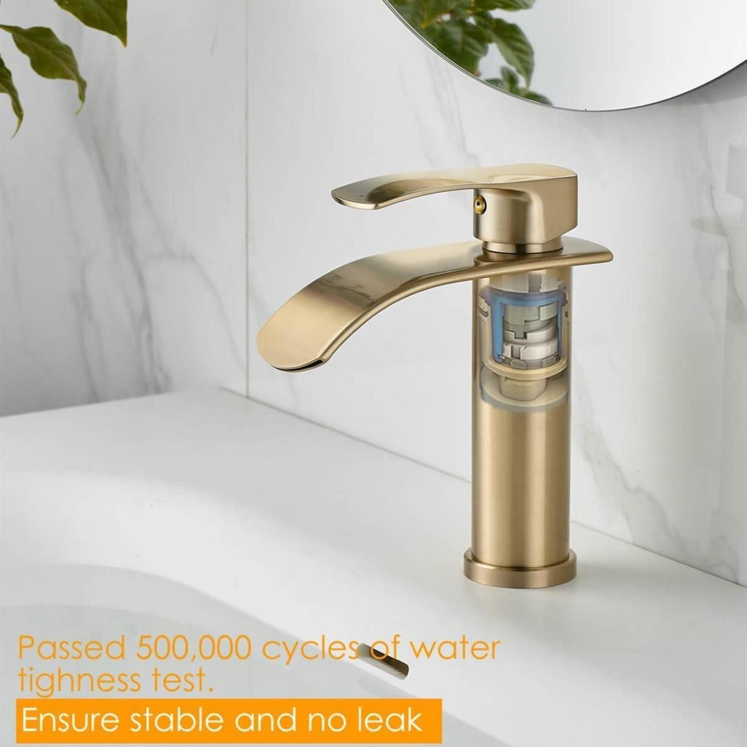 LuxusKollektion Waschtischarmatur Waschtischarmatur Einhebel Wasserfall Gold Kalt Kurz Gebürstetes Gold – Bild 5 von 5