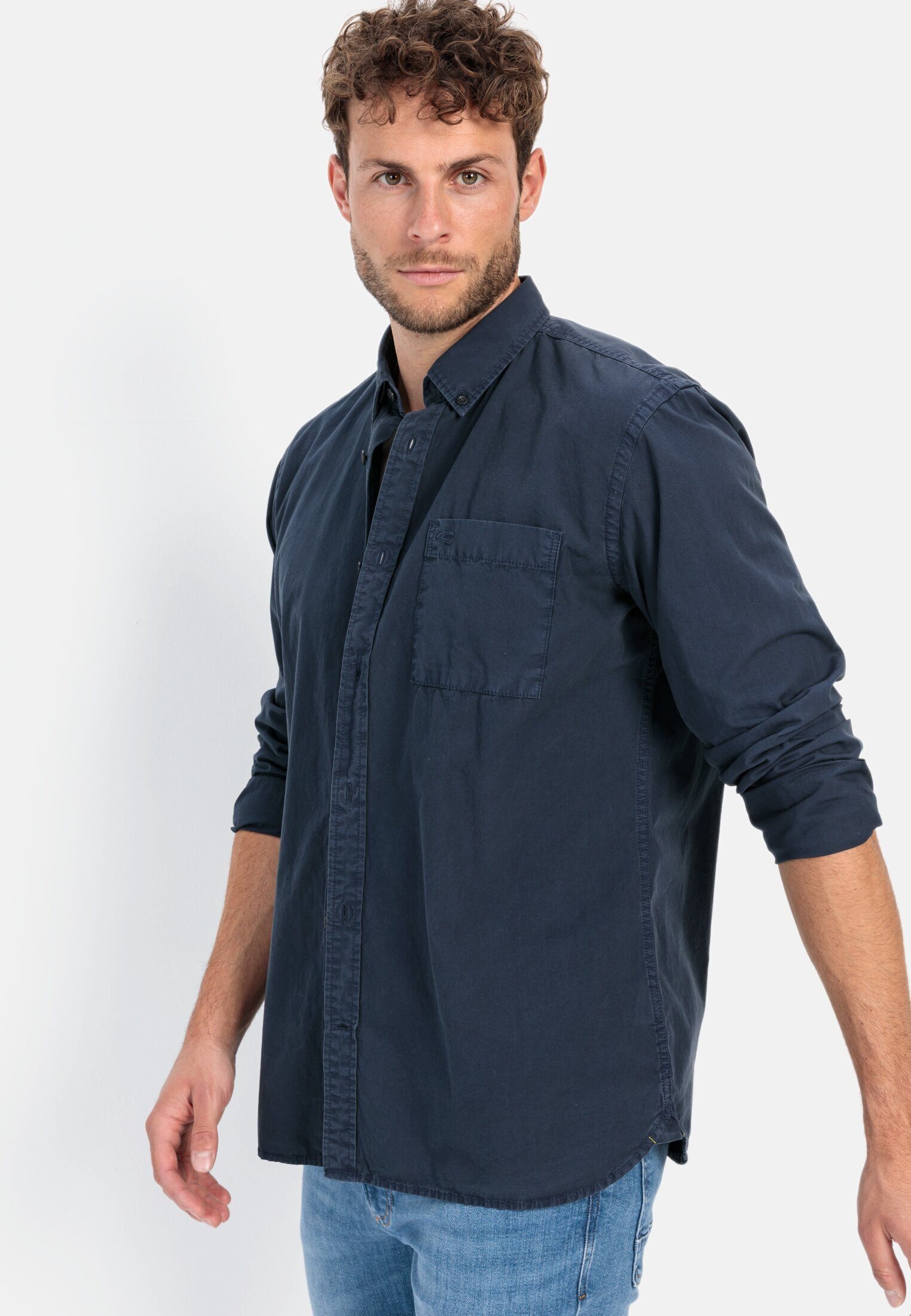 camel active Langarmhemd aus reiner Baumwolle Langarm Button-Down Button-Down