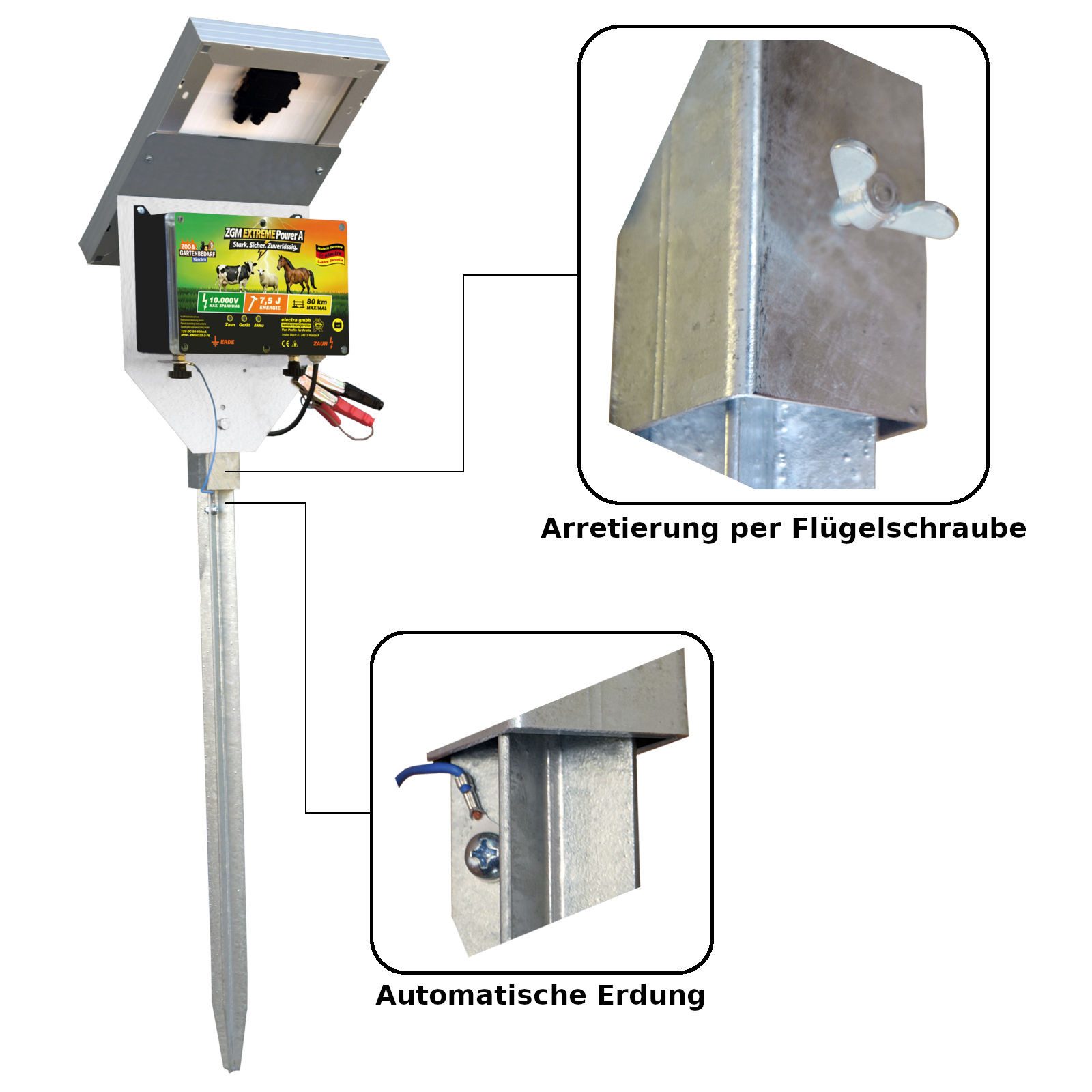 electra gmbh Weidezaungerät Electra Elektrozaungerät Extreme Power Solar, 12V DC, autark durch ...