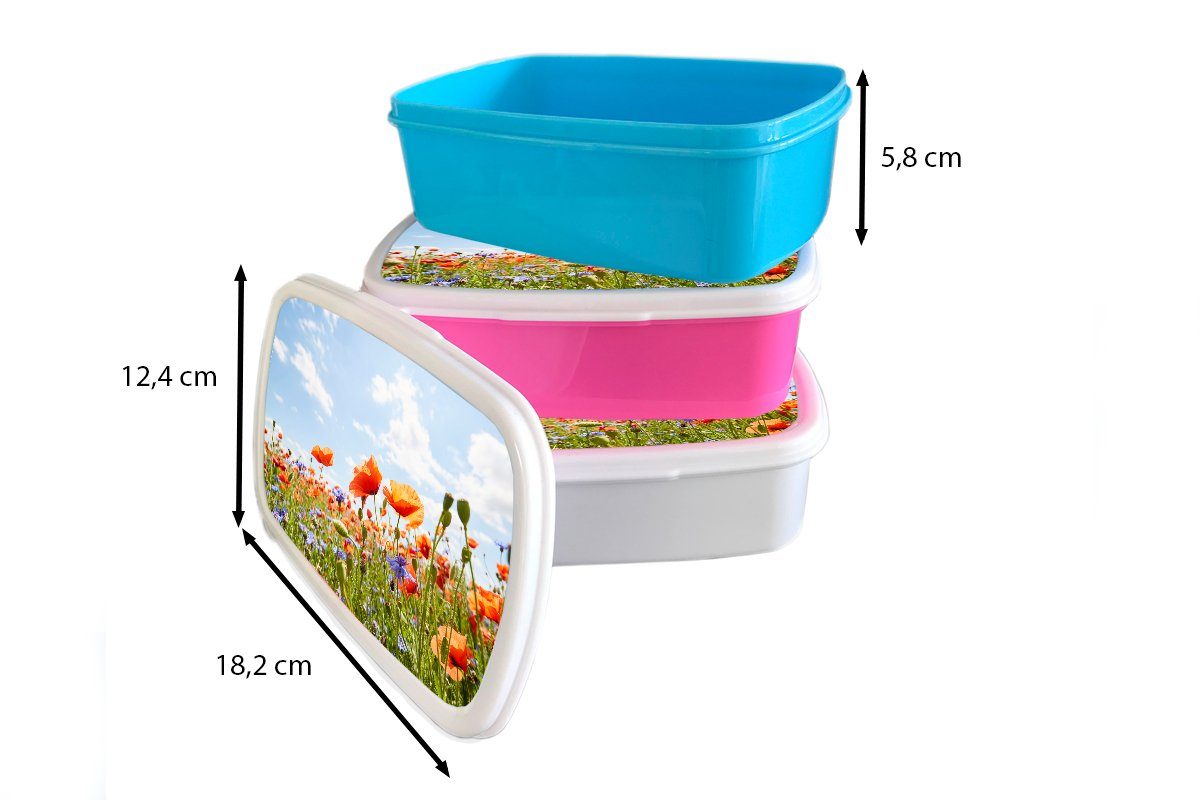 für - Jungs für und Kunststoff, Luft Brotbox und Kinder weiß Mädchen Blumen - Lunchbox Feld, (2-tlg), MuchoWow Brotdose, Erwachsene,